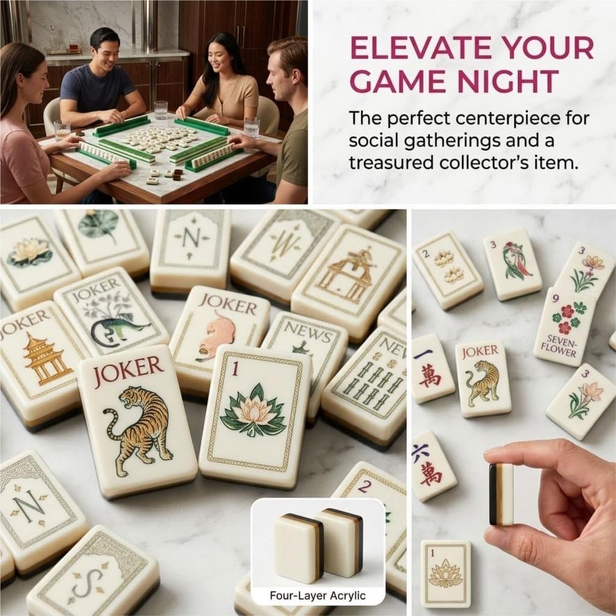 Juego de Regalo de Mahjong - 160 fichas acrílicas con diseño de Animales