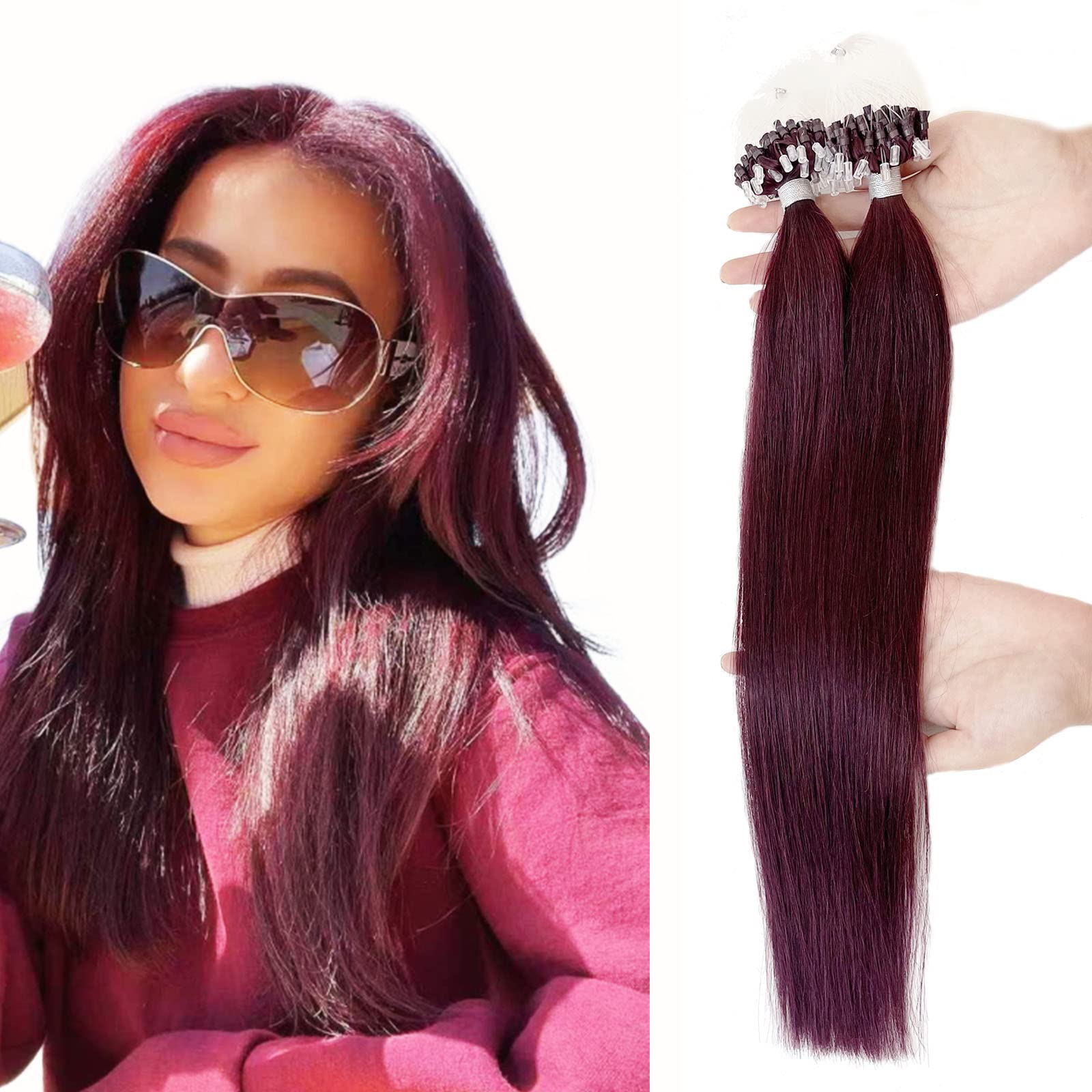Amazon.com : Misslala 20 Inch Microbead Hair Extensions Micro Ring Hair  Extensions Real Human Hair Color #99J Red Wine Fusion Hair Extensions Remy  Straight Micro Hair Extensions Salon Quality 50G 50S :