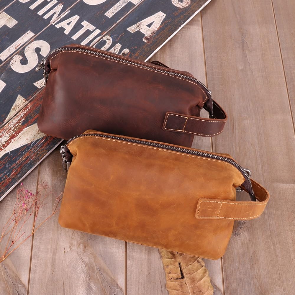 Kulturbeutel for Männer, personalisiertes Leder-Dopp-Kit for Männer, Reise-Kulturbeutel aus Leder, Dopp-Kit, Wasserabweisende Rasiertasche for Toilettenartikel und Zubehör (Grey : B)