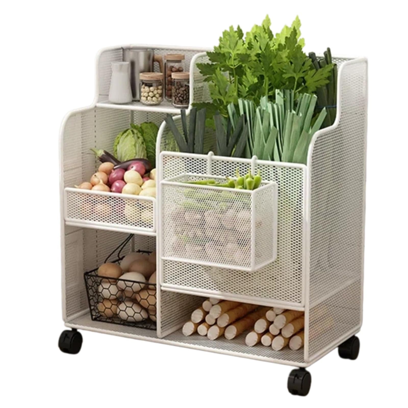 ZYYANSHOP Kitchen Storage Cart Kitchen Rolling Cart Fruit and Vegetable Basket Rack Household Storage Organizer(White)