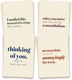 Hat Acrobat 재미있는 Thinking of You 카드 24장 봉투 포함 - 24가지 독특한 데드팬 디자인, 따뜻한 메시지 내부, Just Because & Miss You 박스 모음