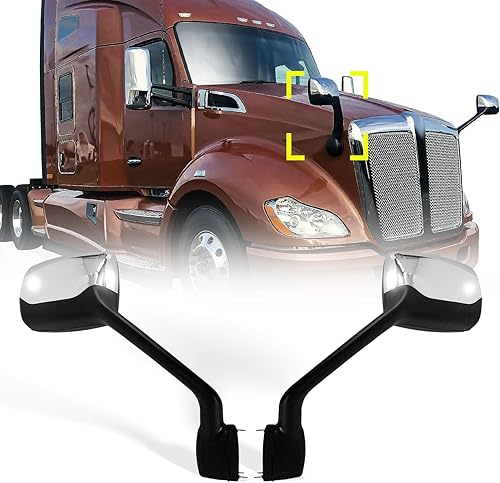 Vista 10 de Conjunto de espejo de capó negro para KENWORTH T680, PETERBILT 579/587, lado conductor/izquierdo Izquierda/unidad (negro)