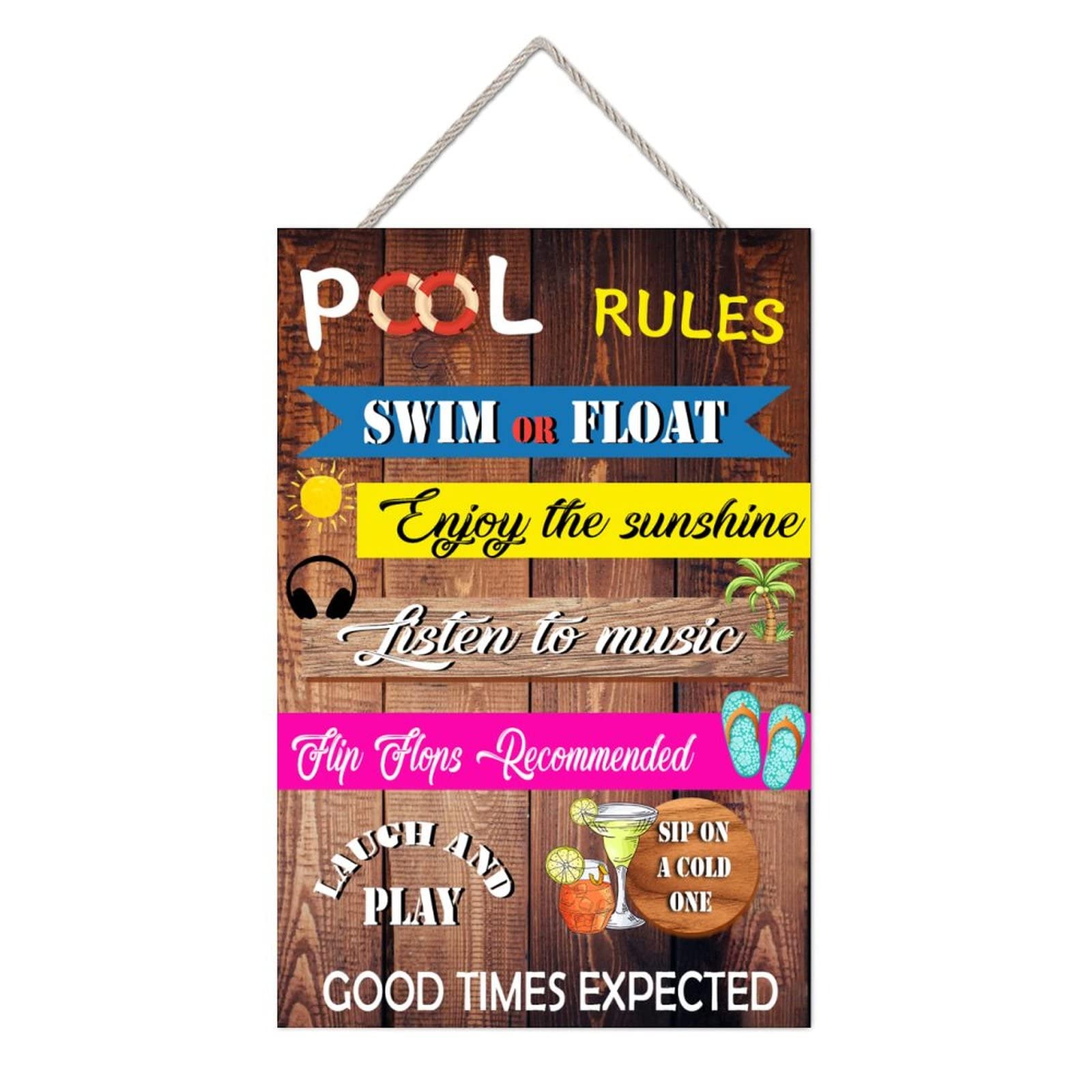 MISSUYSA Pool Rules Sign Wood Wall Hanging Plaque Pool Signs and Decor, Patio Pool Outdoor Patio Decor 8x12 inch