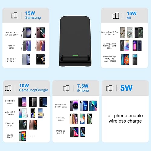 Miniatura 7 de Fast S24 Ultra Samsung - Soporte de cargador inalámbrico, paquete de 2 estaciones de carga inalámbrica de 15 W para Samsung Galaxy S24 Plus S23 FE