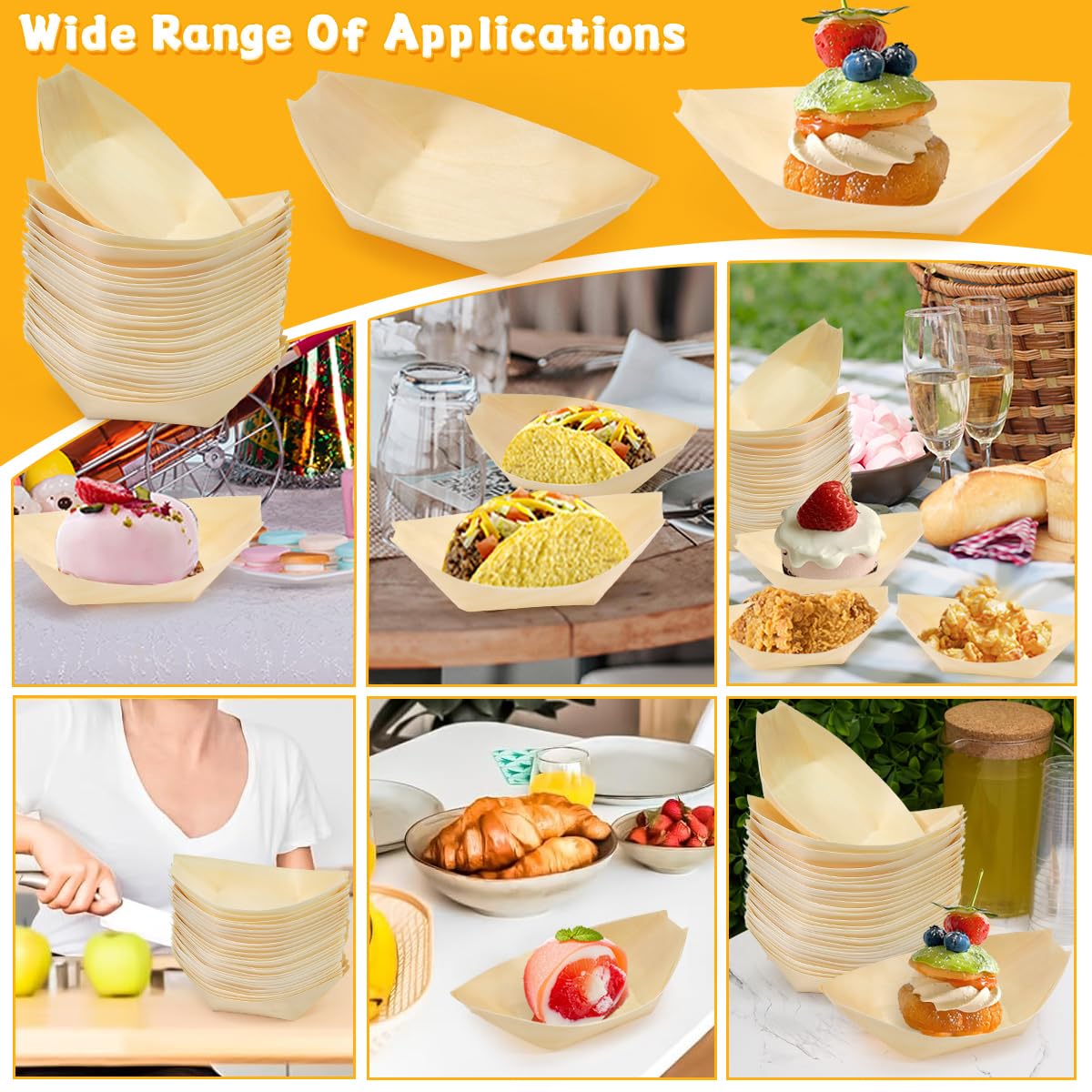 Vassoi in Legno Finger Food 11x7cm Barchette per Aperitivo Sushi Frutta Dessert
