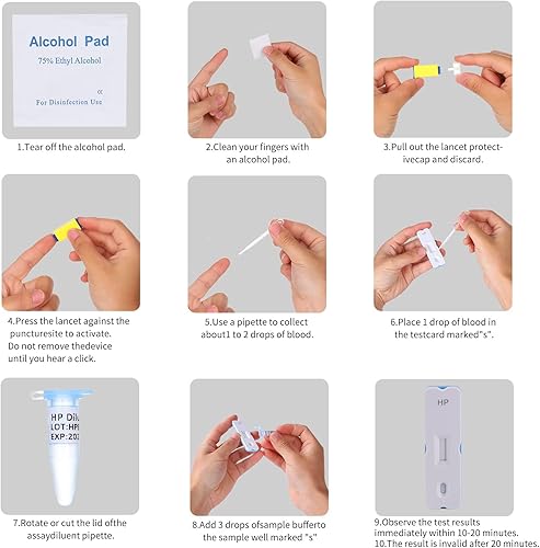 Miniatura 6 de H. Pylori, Helicobacter Pylori Detection 2 Kit de prueba, 10-15 minutos de prueba rápida en casa, el resultado es altamente preciso, fácil de usar y