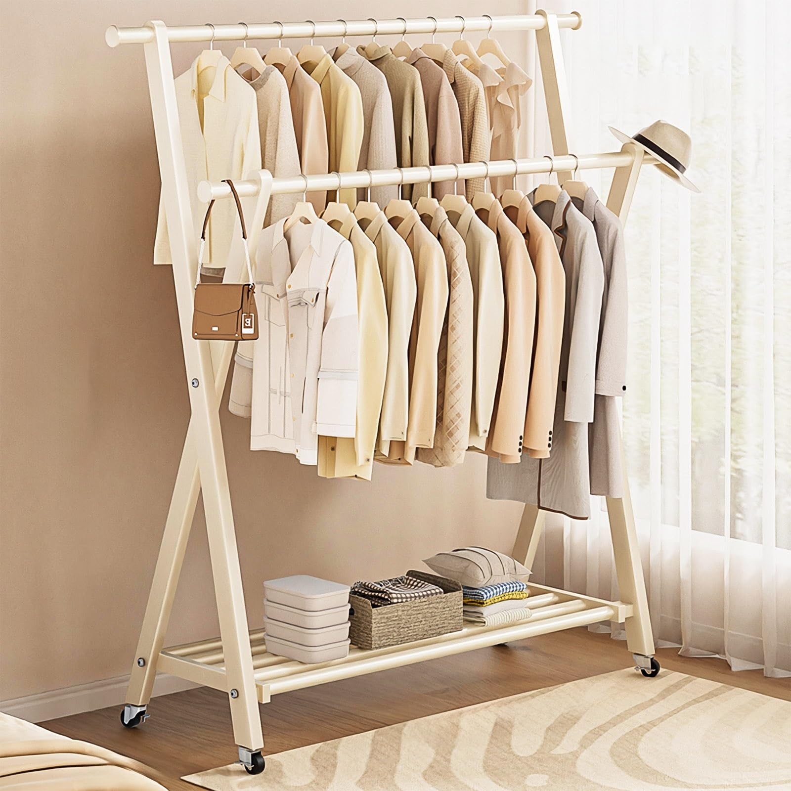 Appendiabiti Con Ruote Fityle - Organizer Per Vestiti Con Cestini | Bianco