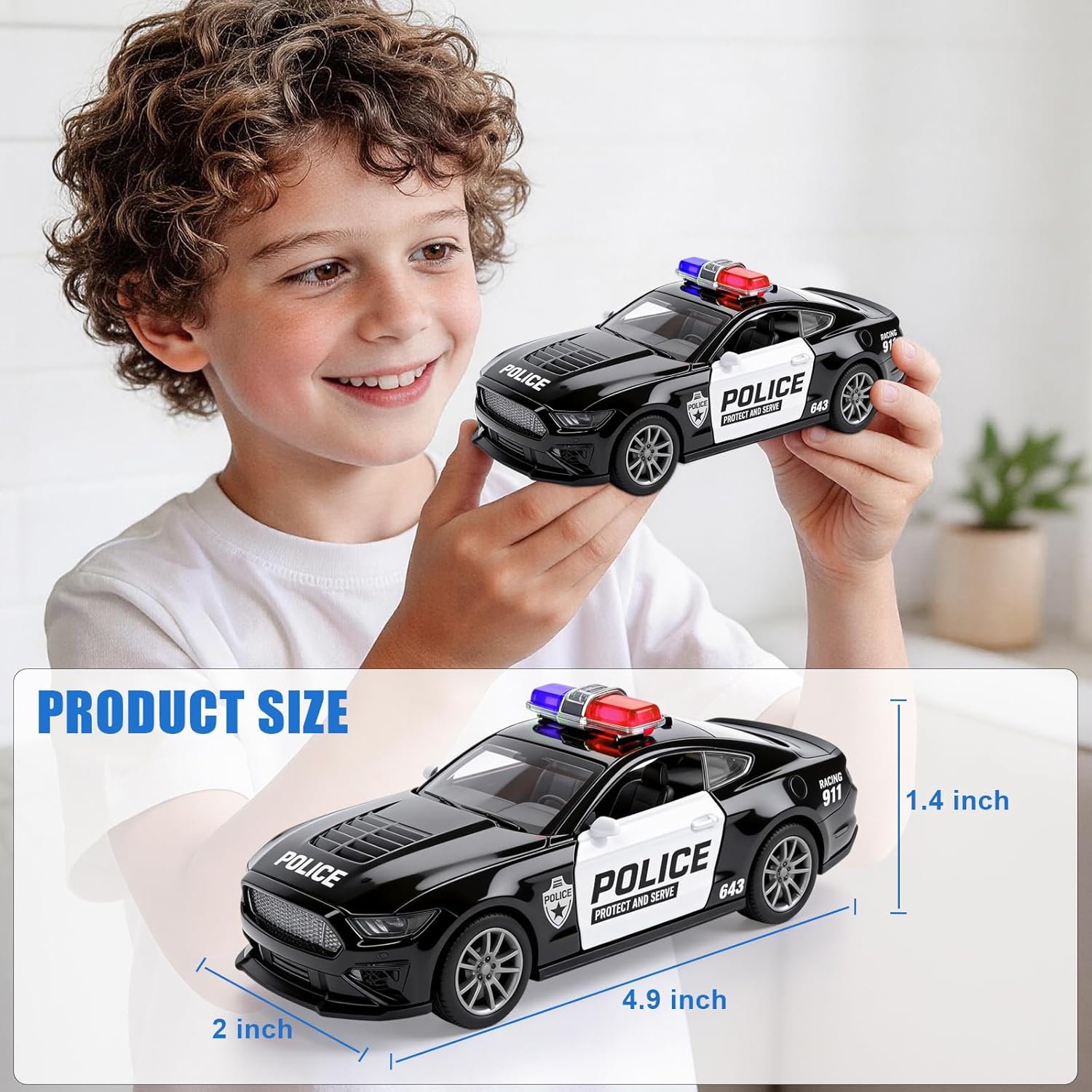 1/36 Metal Diecast Police Car Toy Set,4 Pack Police Pull Back Toy Cars with 3 Opening Doors & 1 Hood Model Boys Cars Toy for Kids Ages 3 4 5 6 7 8 9 10 11 12 Years Old