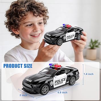 1/36 Diecast Metal Police Car Toy Set,4 Pack Pull Back Toy Cars for Kids