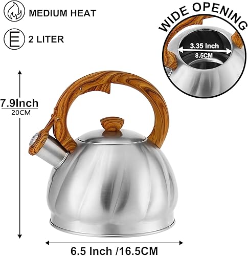 Miniatura 5 de Haus Roland Hervidor de té de acero inoxidable para estufa, patrón en espiral, calentamiento rápido, hervidor de agua caliente de 2.1 cuartos de