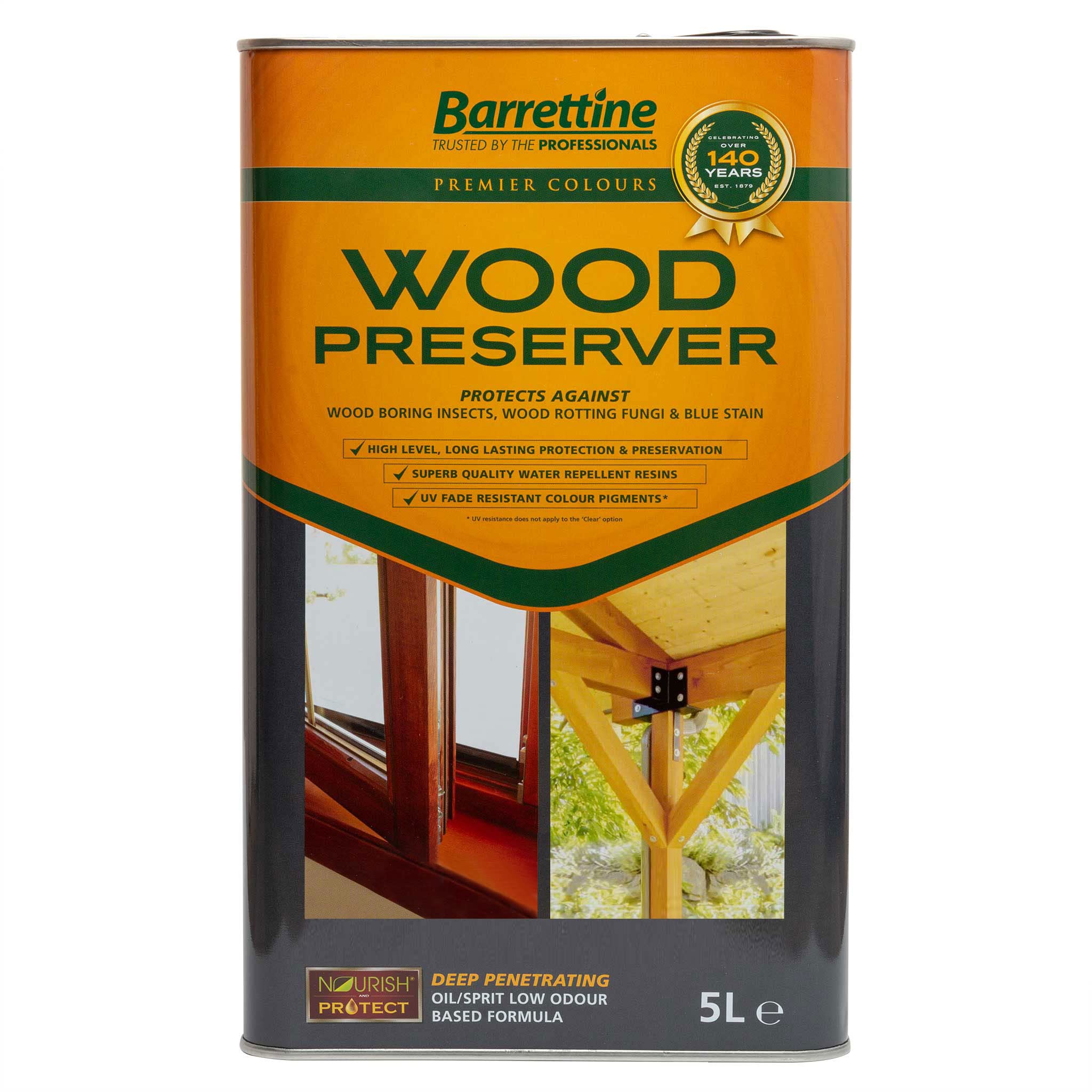 Barrettine Wood Preserver (Black, 5L) - UV Fade Resistant, Durable & Water Repellent Premier Wood Preserver, Deep Penetrating, Low Odour & Oil Based, Suitable for Outdoor & Indoor Use