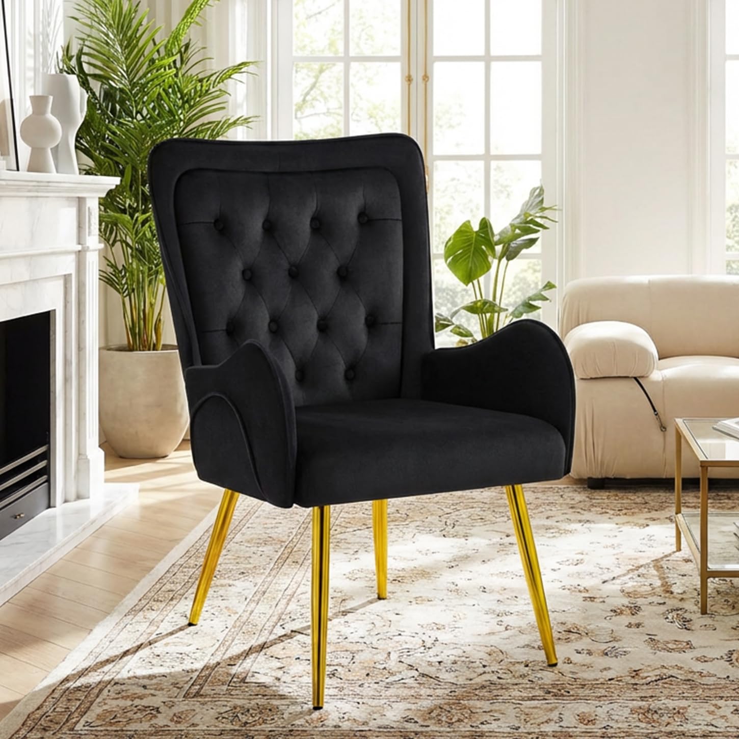 Hellove Pack de 2 Sillones de Salon con Patas de Metal, Butacas Dormitorio Silla Tocador Moderno, Terciopelo Sillón Lectura, Silla Orejero Nordica Escandinavo para Salón Dormitorio Tocador, Negro