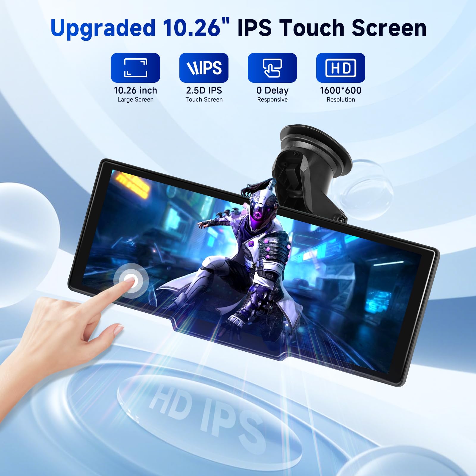 2025 Hodozzy Schermo Carplay Android Auto Senza Fili, Stereo Auto Portatile Bluetooth da 10,26 pollici con Touch Screen IPS/Youtube/Controllo Vocale/Trasmettitore AUX/TF/OTA/FM+Telecamera Posteriore