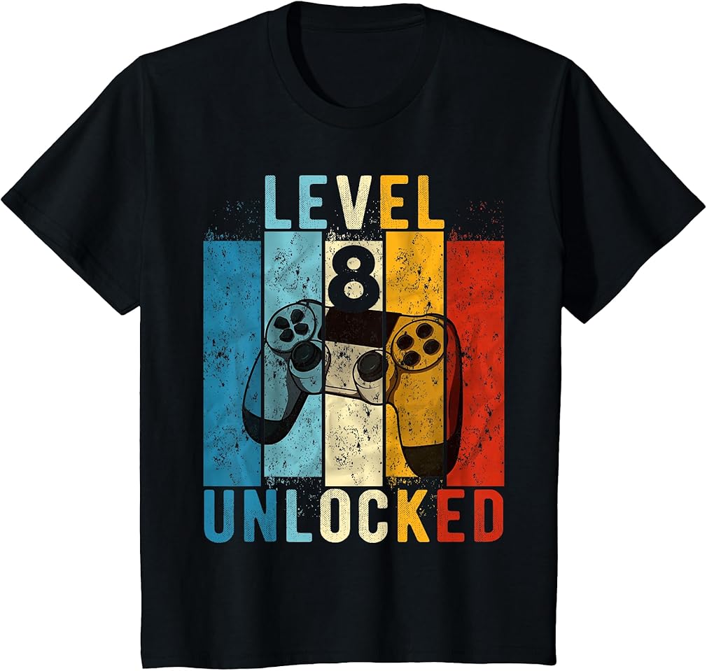 Level 8 Unlocked Video Gamer 8 Year Old 8th Birthday Gift T-Shirt