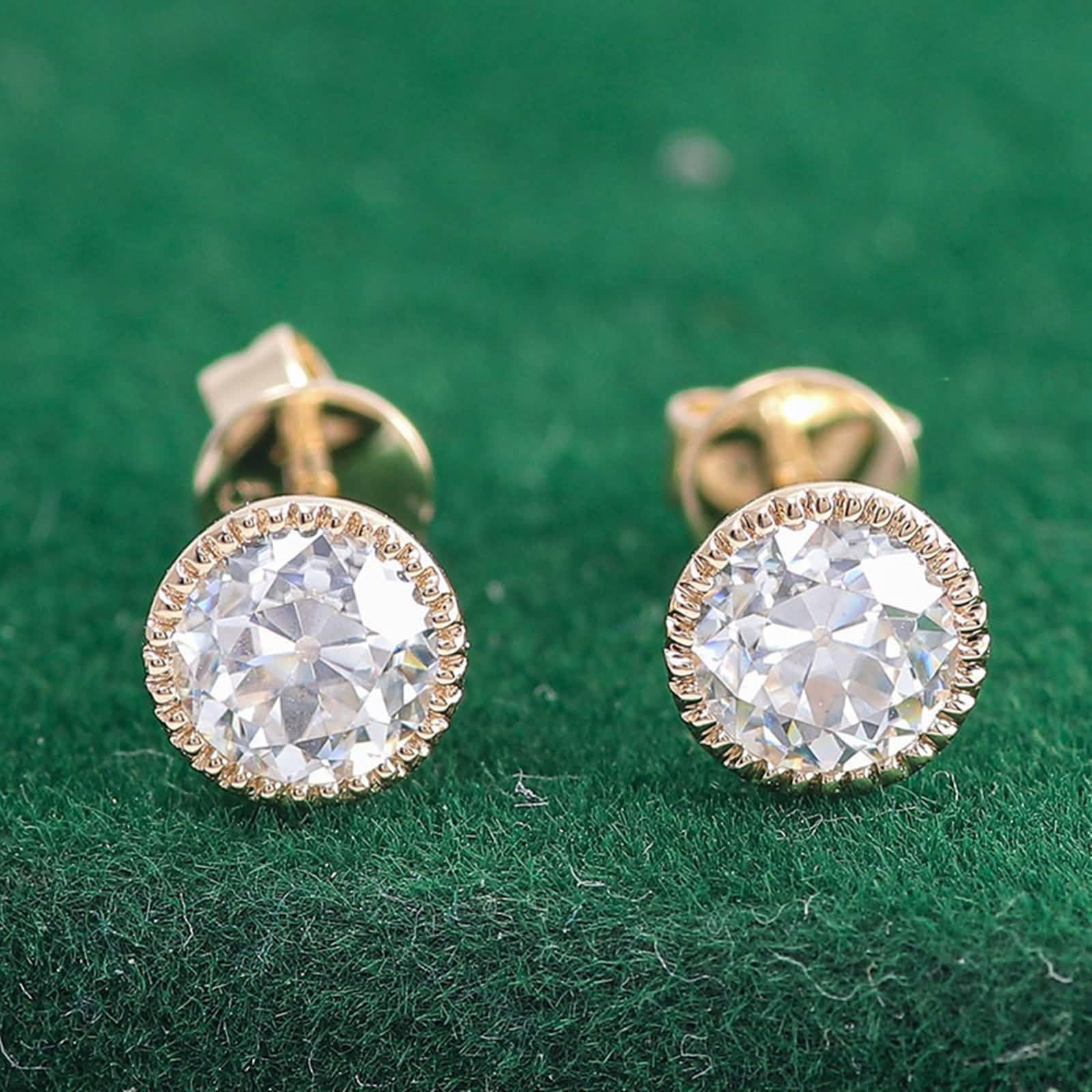 Pendientes de tuerca para mujer, oro de 9 K/14/18 quilates, redondos, moissanita de 0,6 quilates a 4 quilates