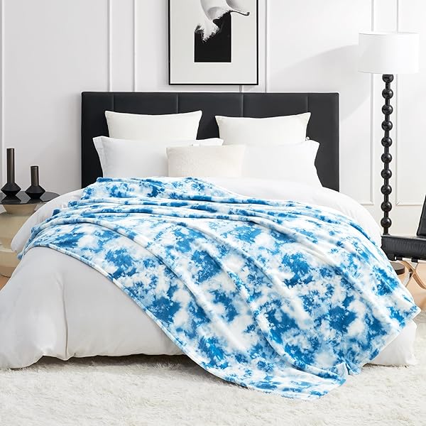 Cozy Bliss Tie-Dye Fuzzy Throw Blanket for Couch - Thick Soft Warm Non Shedding Fleece Blankets for Boho Dcor Room, for Kids, Women Men Girls, Tie-Dye Blue 60"*80"