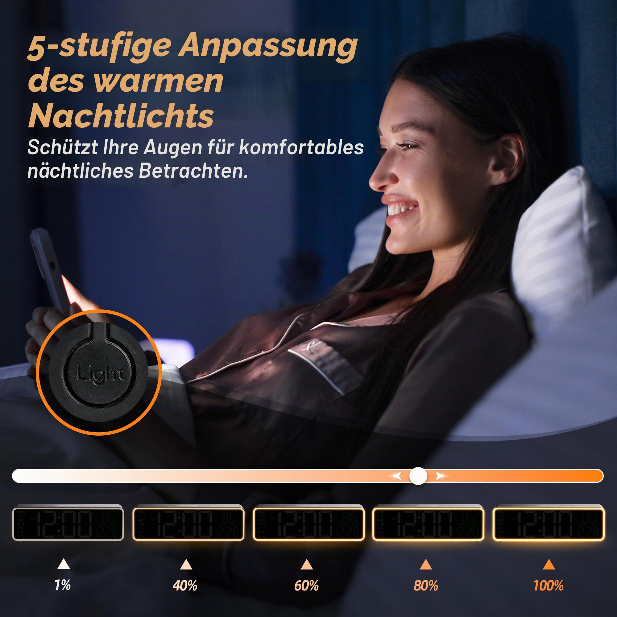 9 Zoll Digitaler Wecker Wanduhr mit Nachtlicht, Dual-Alarm, Snooze und dimmbarer Helligkeit, Temperaturanzeige, 12/24H, Timer, Netzbetrieb mit Batteriepuffer