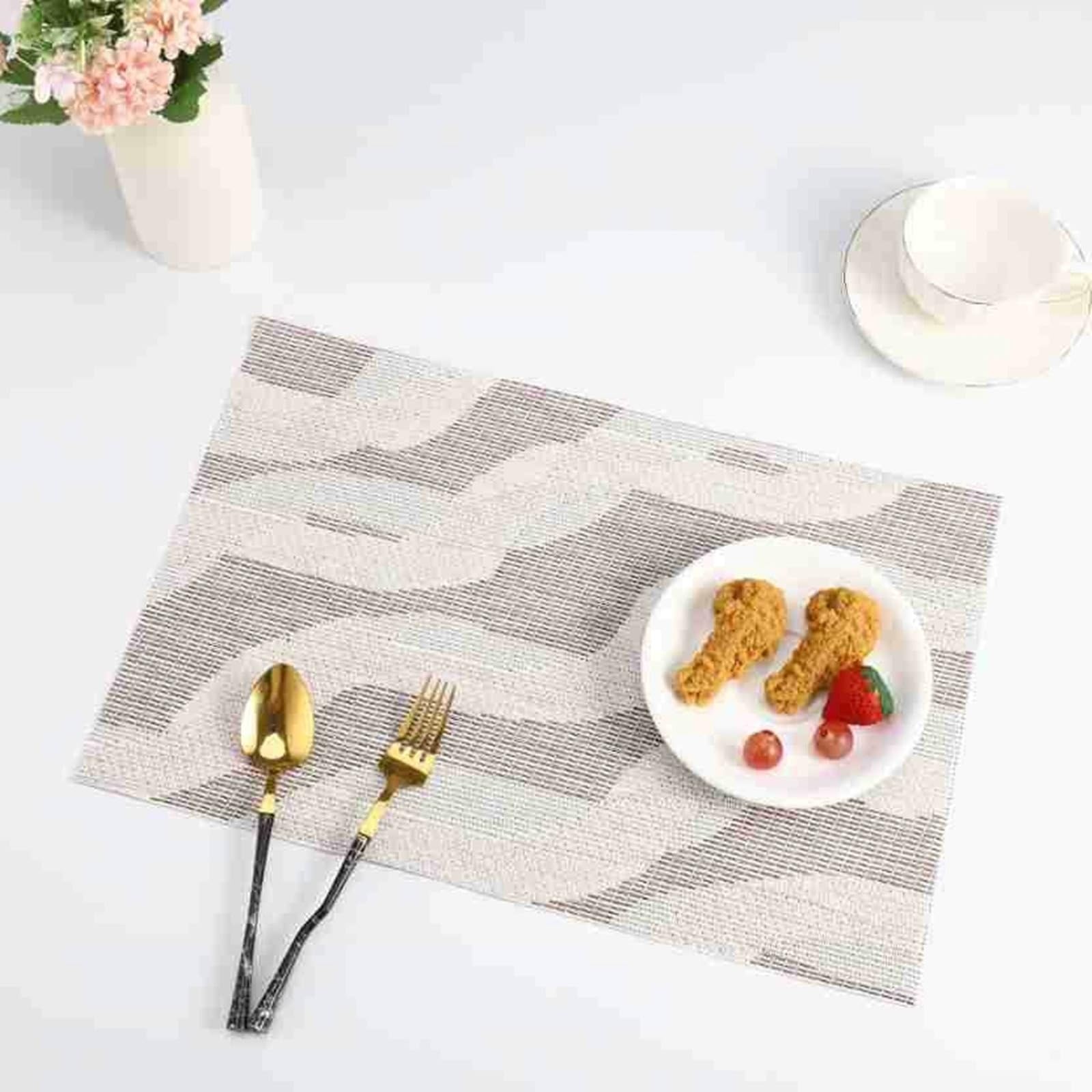 Set de table jacquard blanc lot de 2 vagues 45x30 cm pour repas