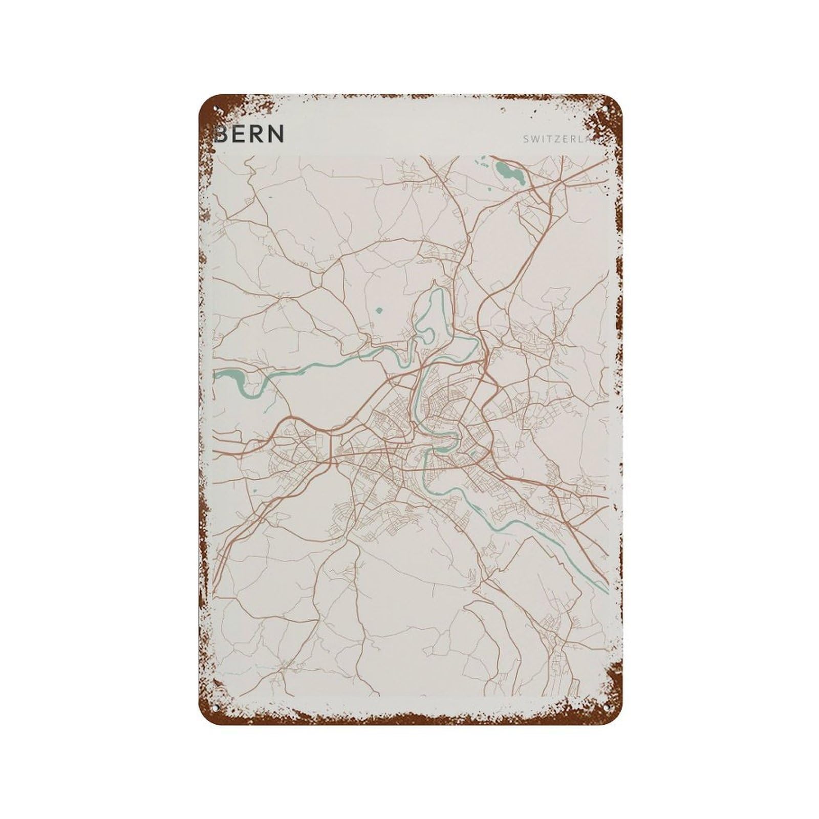 xiaoxiaoshen Bern Map Switzerland Travel Gift Minimalist (2) Wall Decor Art Metal Tin Poster Modern Home Decor Art Home Bar Shop Decorations Vintage Sign 30x20cm