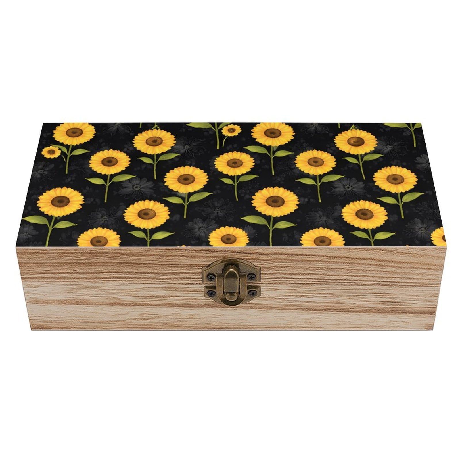 HLBSDM Sunflower Black Wooden Storage Box