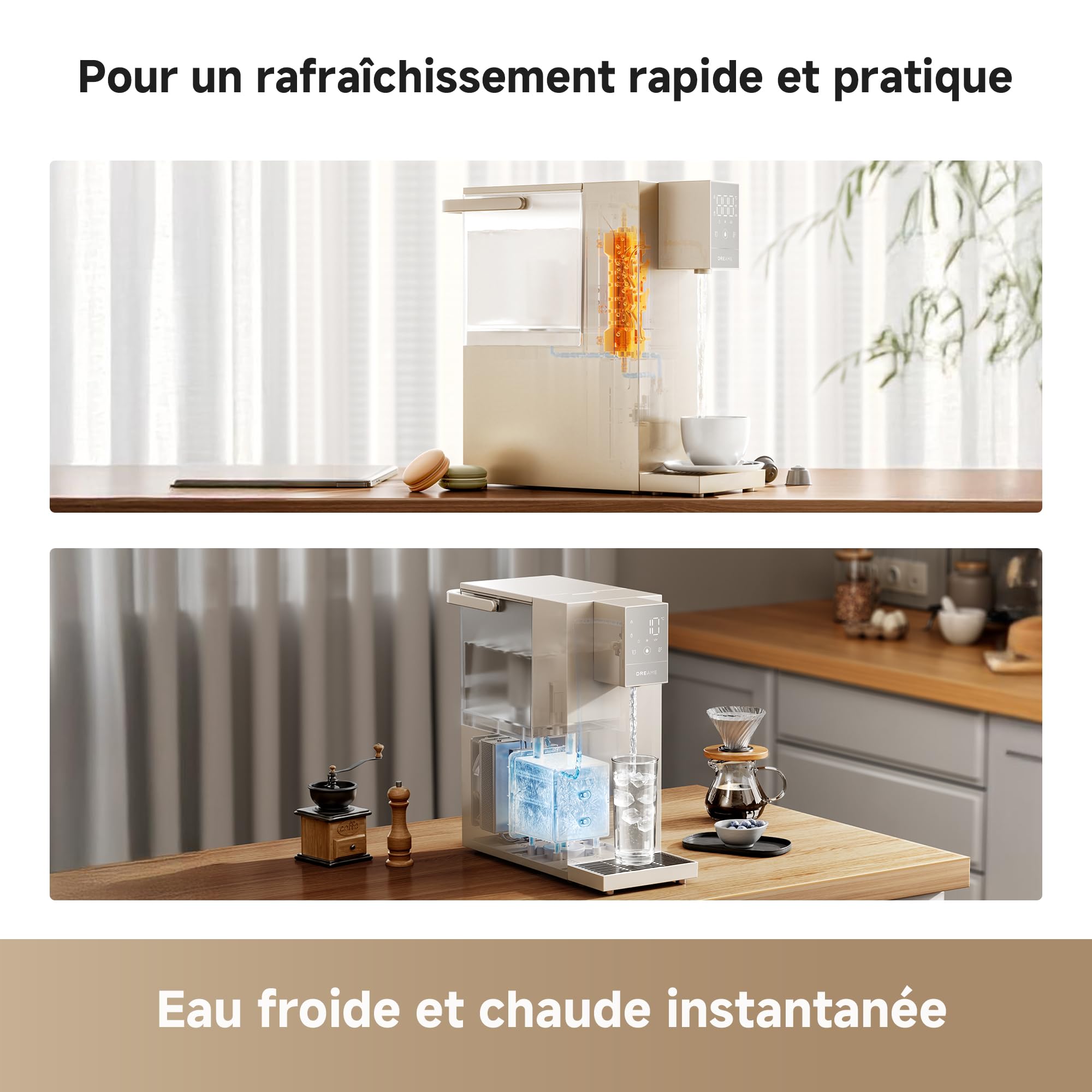 DREAME C10 Distributeur d’Eau Chaude et Froide instantanée de comptoir, Eau purifiée, température réglable, sans Installation, stérilisation UV, Filtration Multicouche, réservoir 2,7L