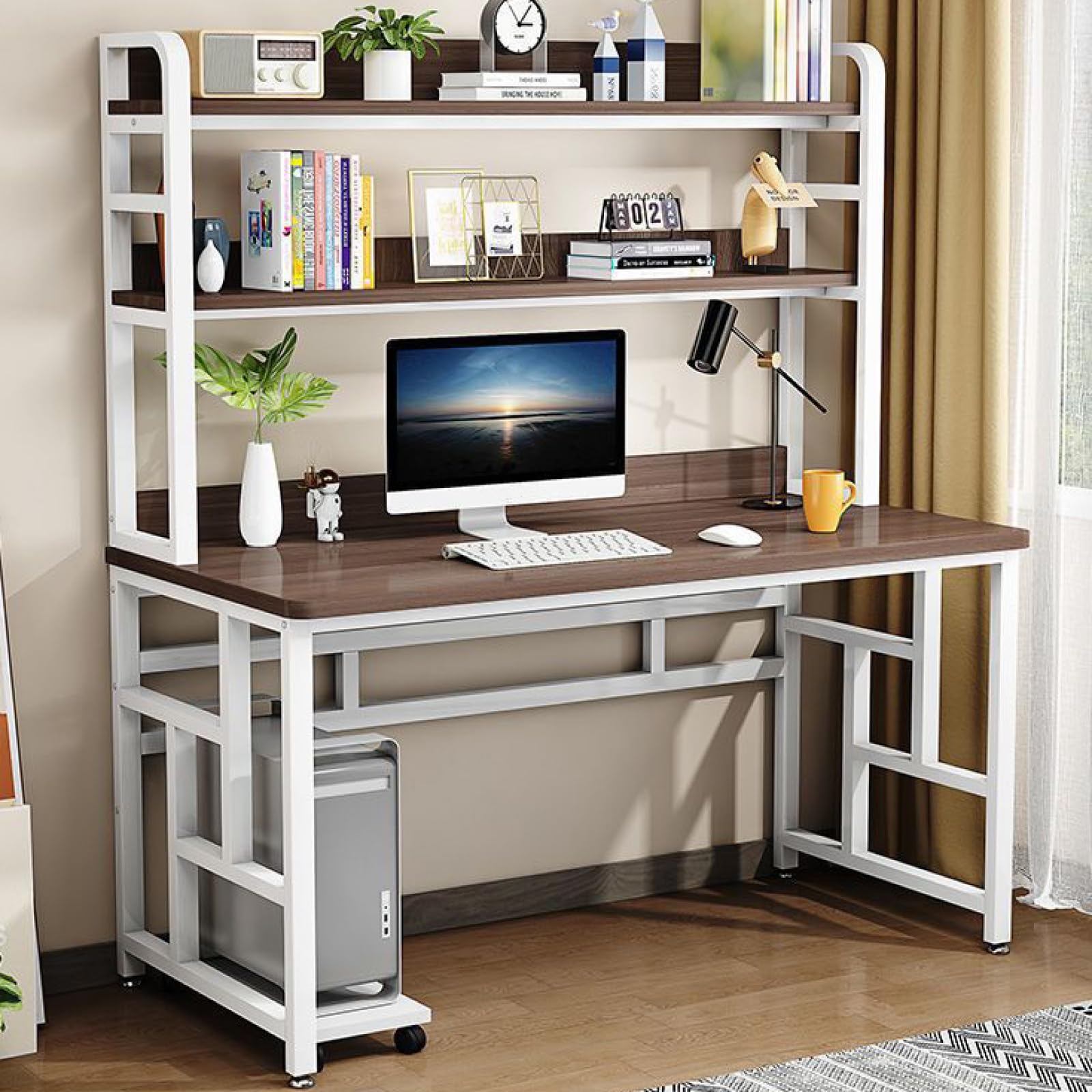 Amazon | ニッチと棚付きコンピューターデスク ホームオフィス小部屋用