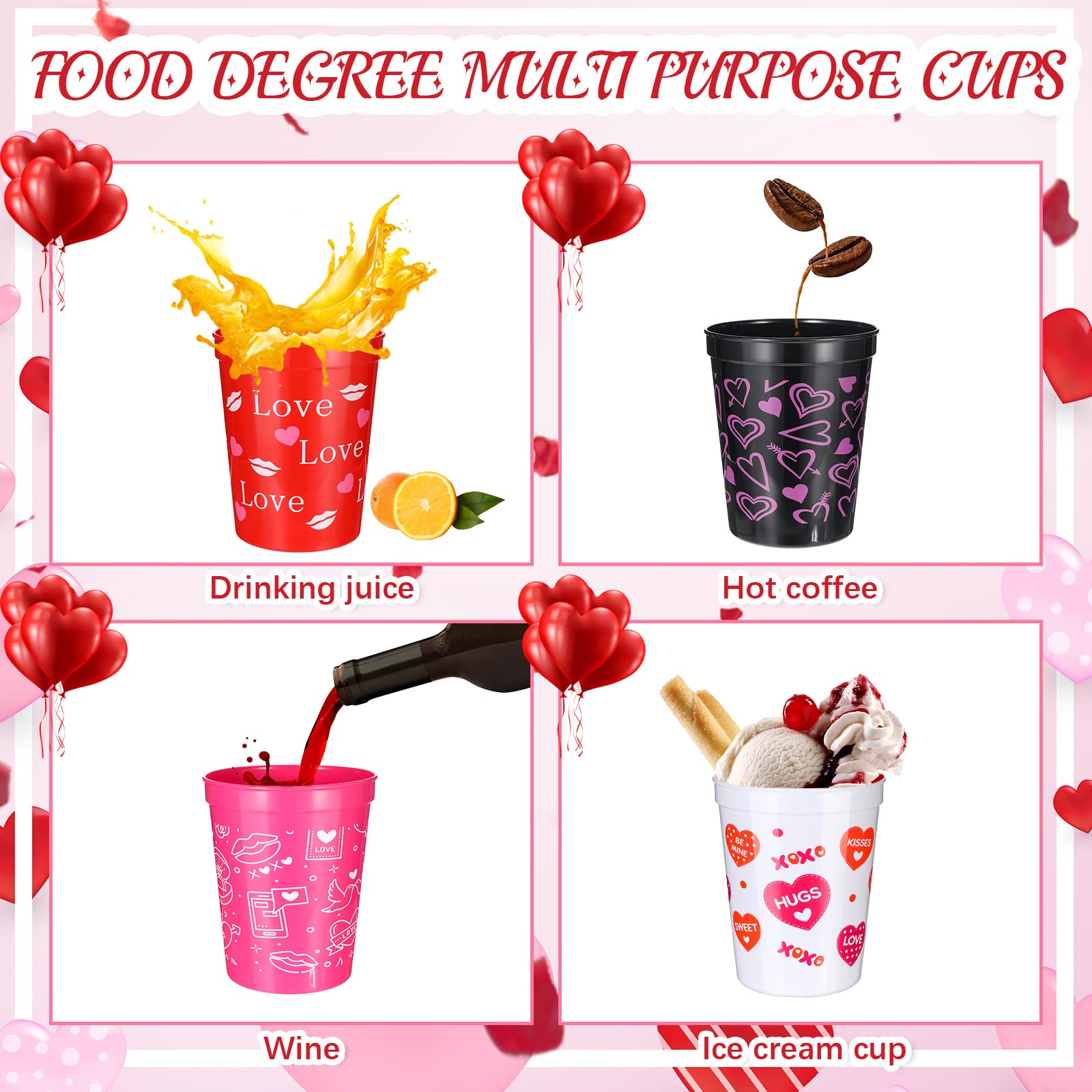 Amazon.com: Meanplan 48 Pcs Valentines Plastic Cups Heart Reusable Cups 16  oz Valentines Cups for Holiday Party Supplies(16oz,Charming) : Toys & Games