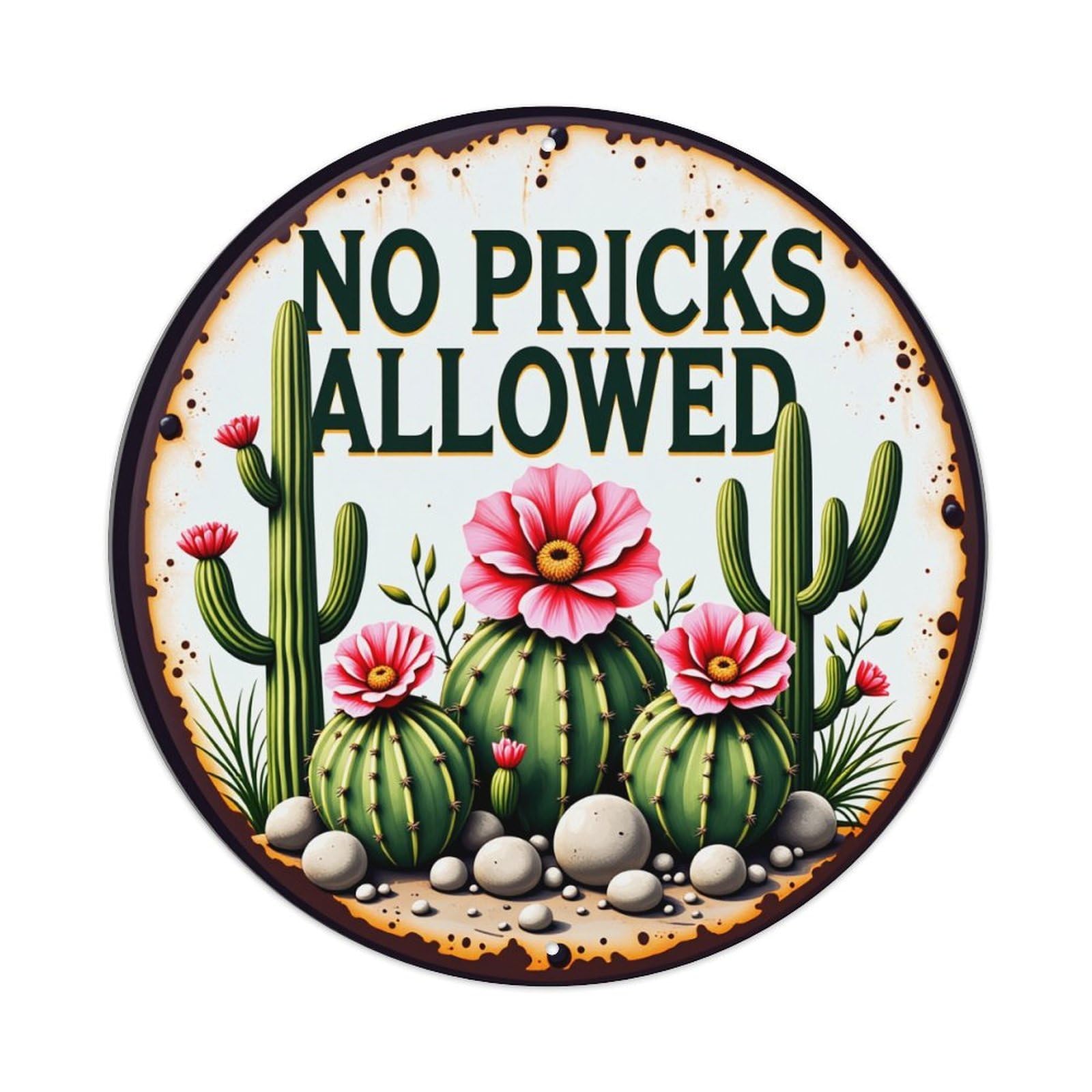 Cactus Flowers Rocks Desert Sign Round Tin Sign Vintage Style Metal Sign Home Bar Garden Wall Plaque Decor Metal Poster 8x8 Inch