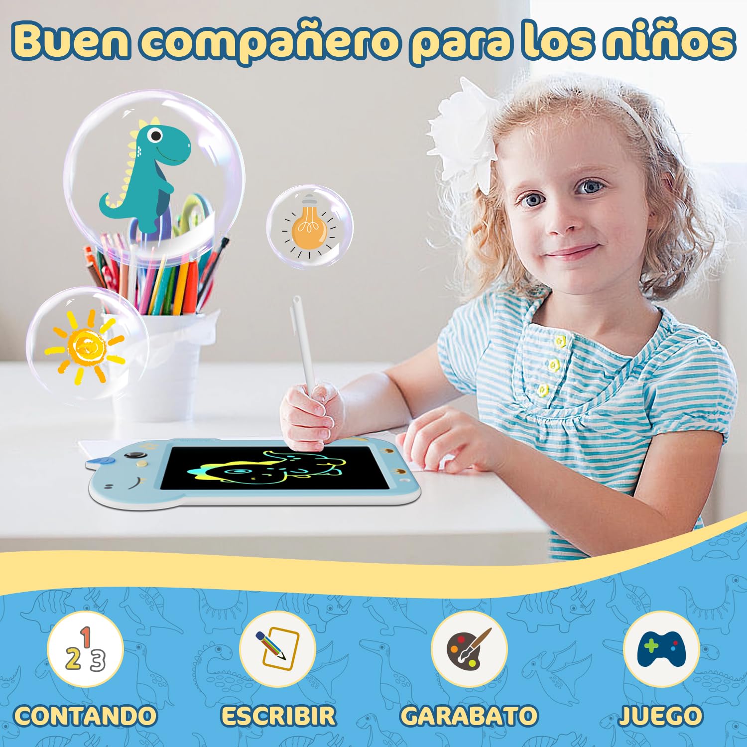 Tablet de Escritura LCD [Nueva Versión], Electight Tablet Escritura Pantalla Colorido Infantil, Juguetes Educativo con Borrable y Bloqueo Función, para Niñas y Niños de 3 4 5 6+ Años, Azul - 3