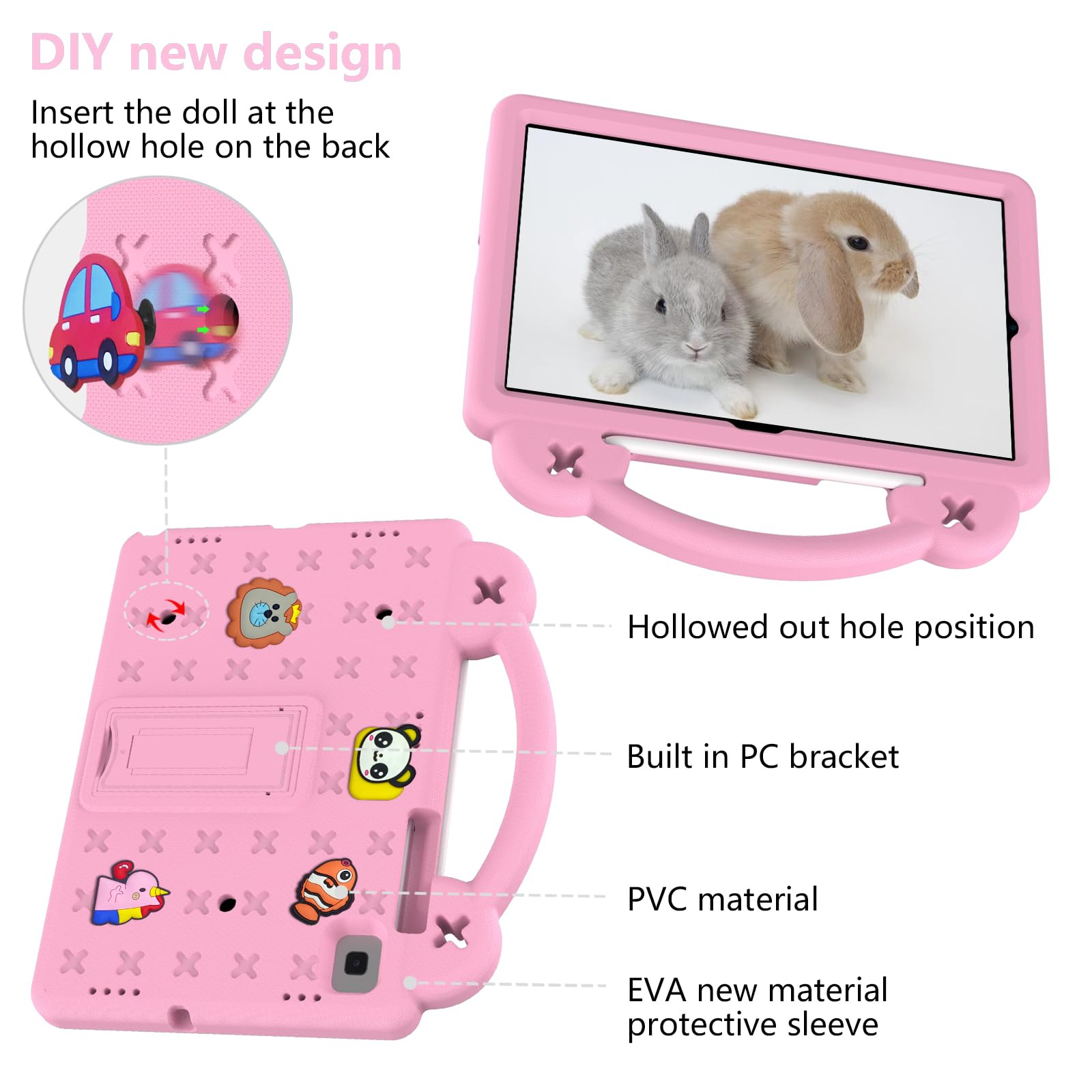 QYiiD Custodia Bambini Eva per Galaxy Tab S6 10.5 2019 (Model SM-T860/T865/ T867), Leggera Custodia Protettiva Antiurto, Antishock con Maniglie e Piedistallo Cover & Built-in S Pen Holder, Rosa