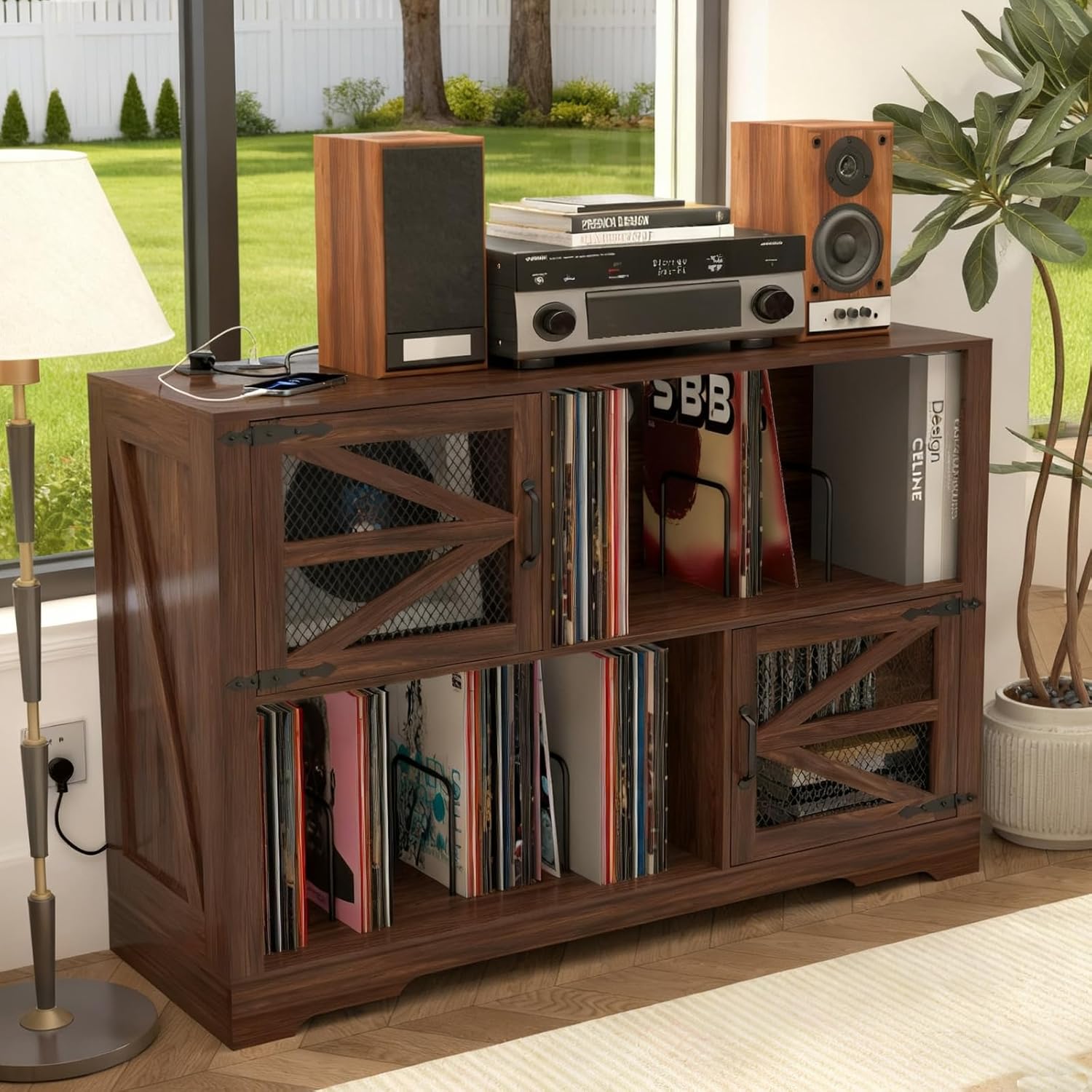 Soporte grande para tocadiscos con almacenamiento de vinilo, armario de almacenamiento de discos de vinilo para más de 500 unidades, mesa de