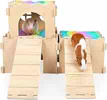 Esquinero Conejo Casita De Madera Para Hámster - ¡Con Escalera Desmontable Y Súper Resistente! Rueda Hamster