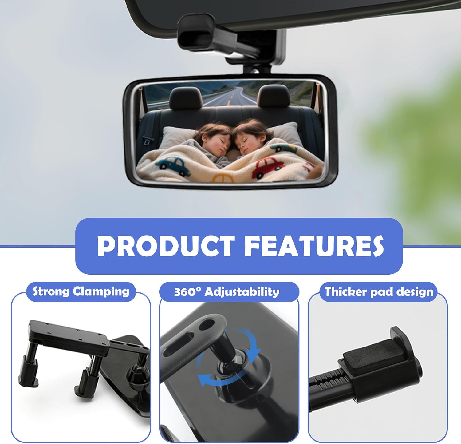 Baby Car Mirror Rear Facing with Hanging Collet,Practical Car Mirror for Baby Rear Facing with 360° Adjustable & Larger Curved Field of View,Shock Resistant Babies Mirrors for Cars