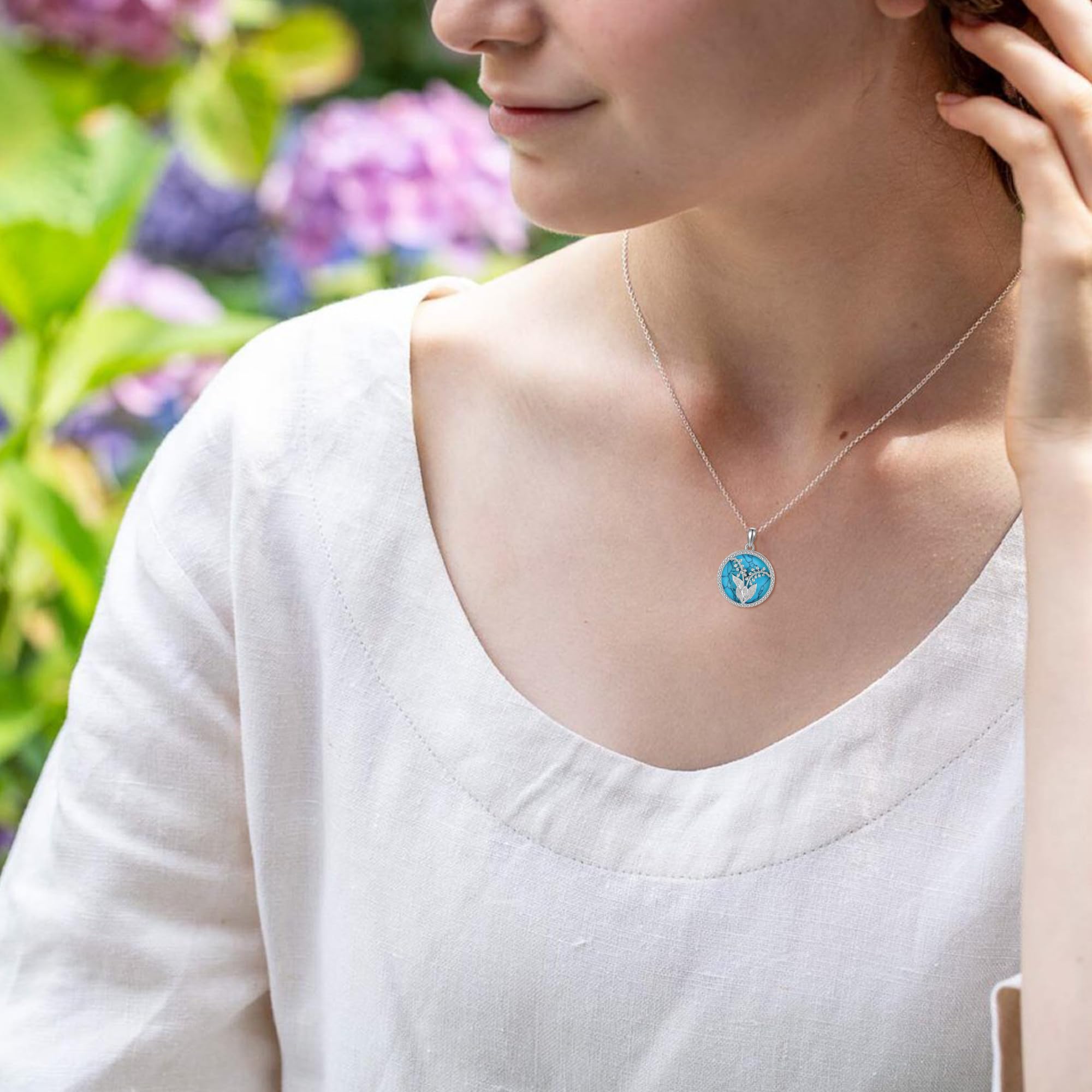 ONEFINITY Collar de lirio de los valles, plata de ley 925, colgante de flor de lirio para mujeres y niñas, Plata esterlina