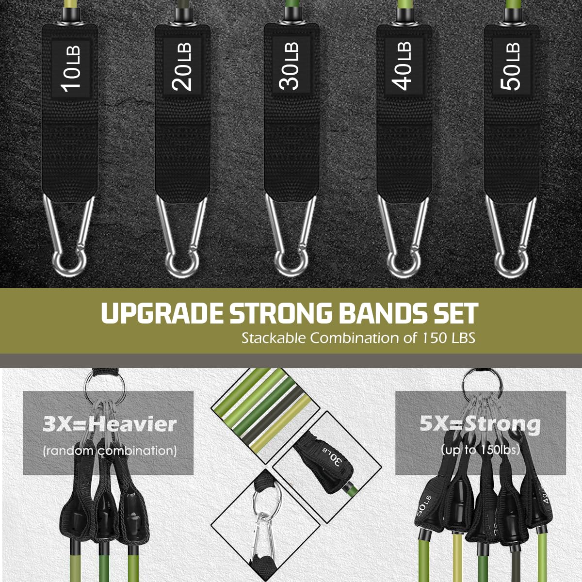 VEICK Bandes de résistance, bandes d'exercice, bandes de résistance pour entraînement avec poignées pour homme et femme, bandes d'exercice pour fitness poids entraînement à la maison