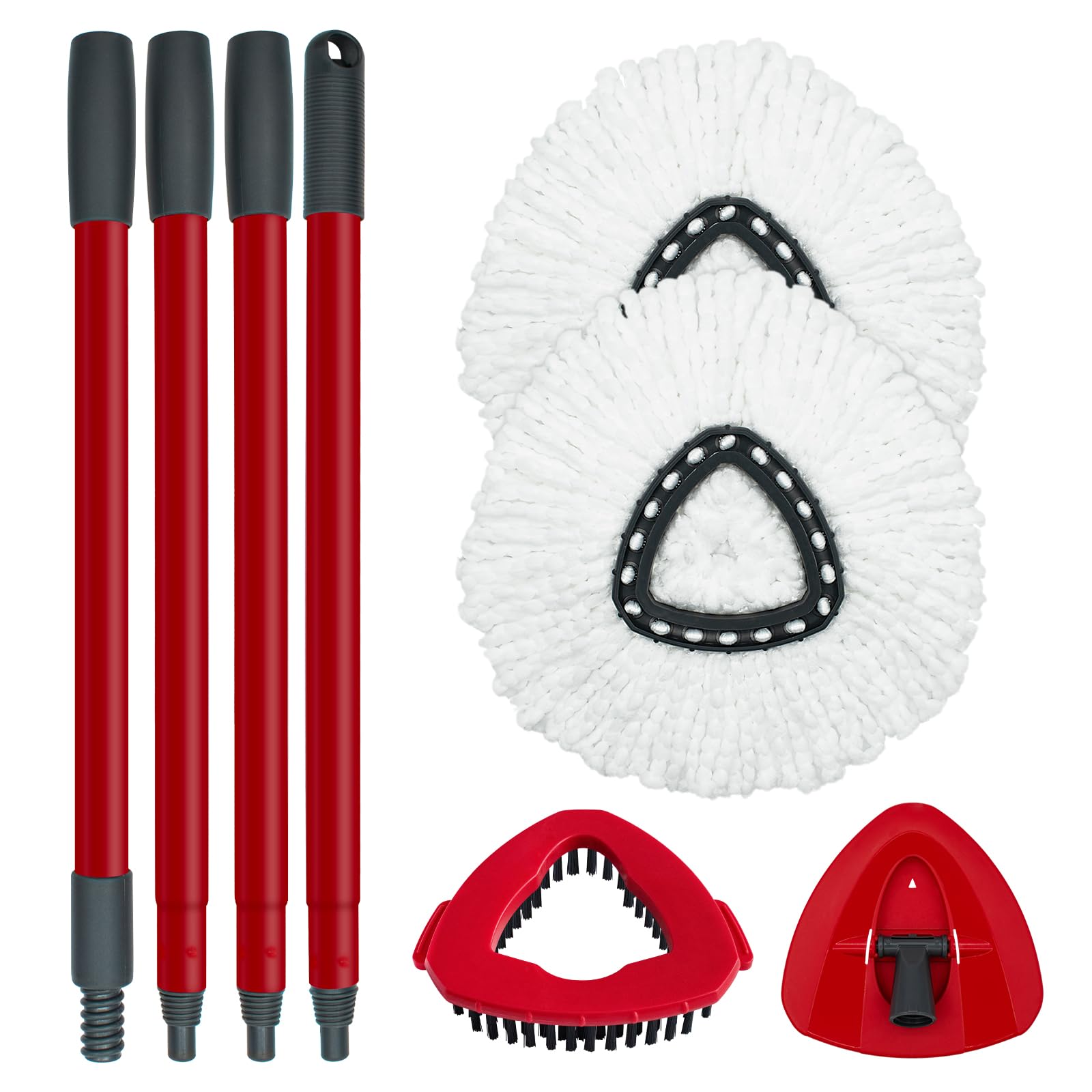 Spin Mop Replace Head, Base, Mop Handle Replacement for OCedar EasyWring 1 Tank System, Include 2 Microfiber Mop Head Replacement, 1 Sturdy Iron 30-58" Mop Handle, 1 Scrubber Head, 1 Spin Base