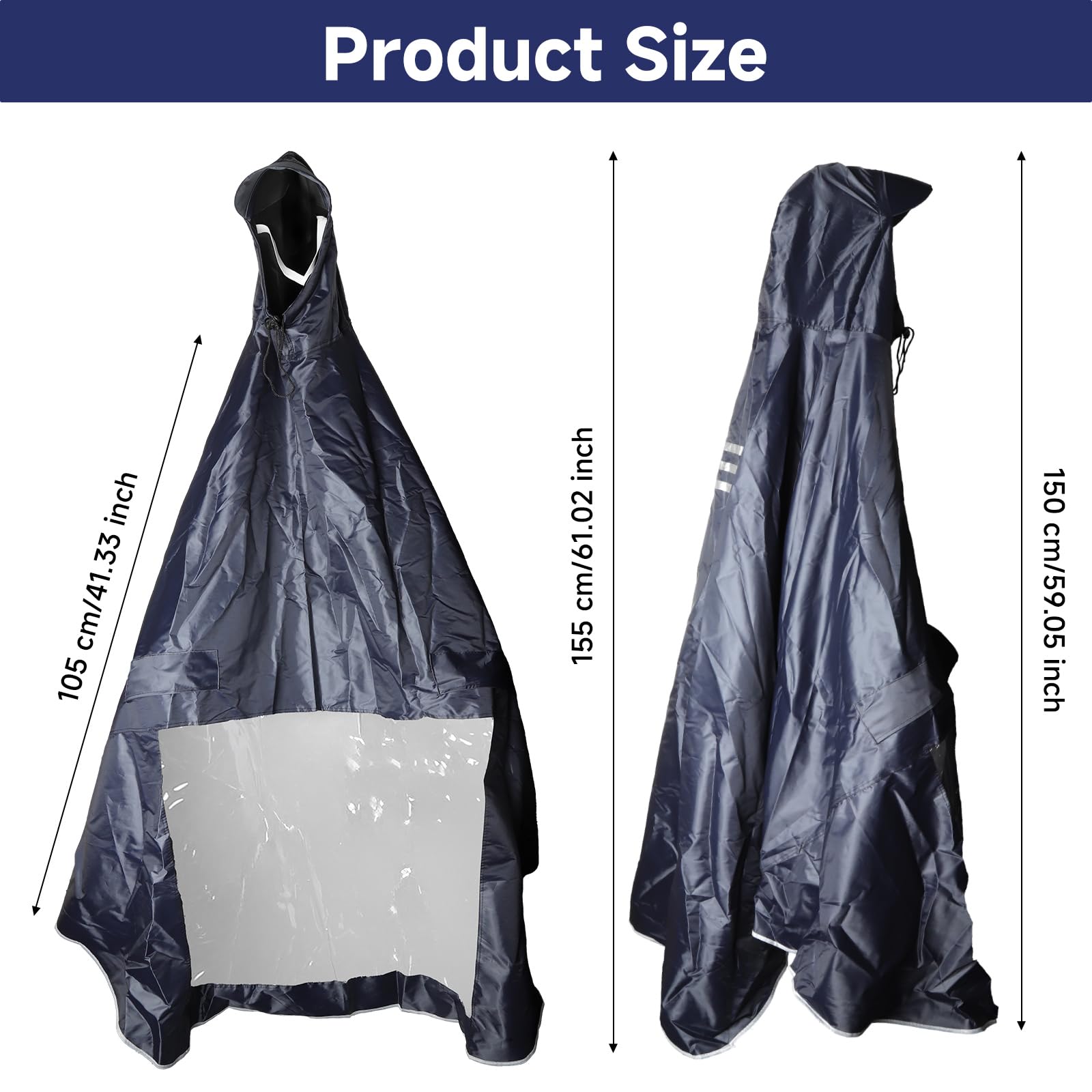 Regenponcho Fahrrad Damen & Herren Regenschutz Wasserdichter Regencape mit Kapuze & Sichtfenster Regen Cape Coat Regenjacke Regenponcho mit 360° Reflektorstreifen für Nachtfahrten Outdoor