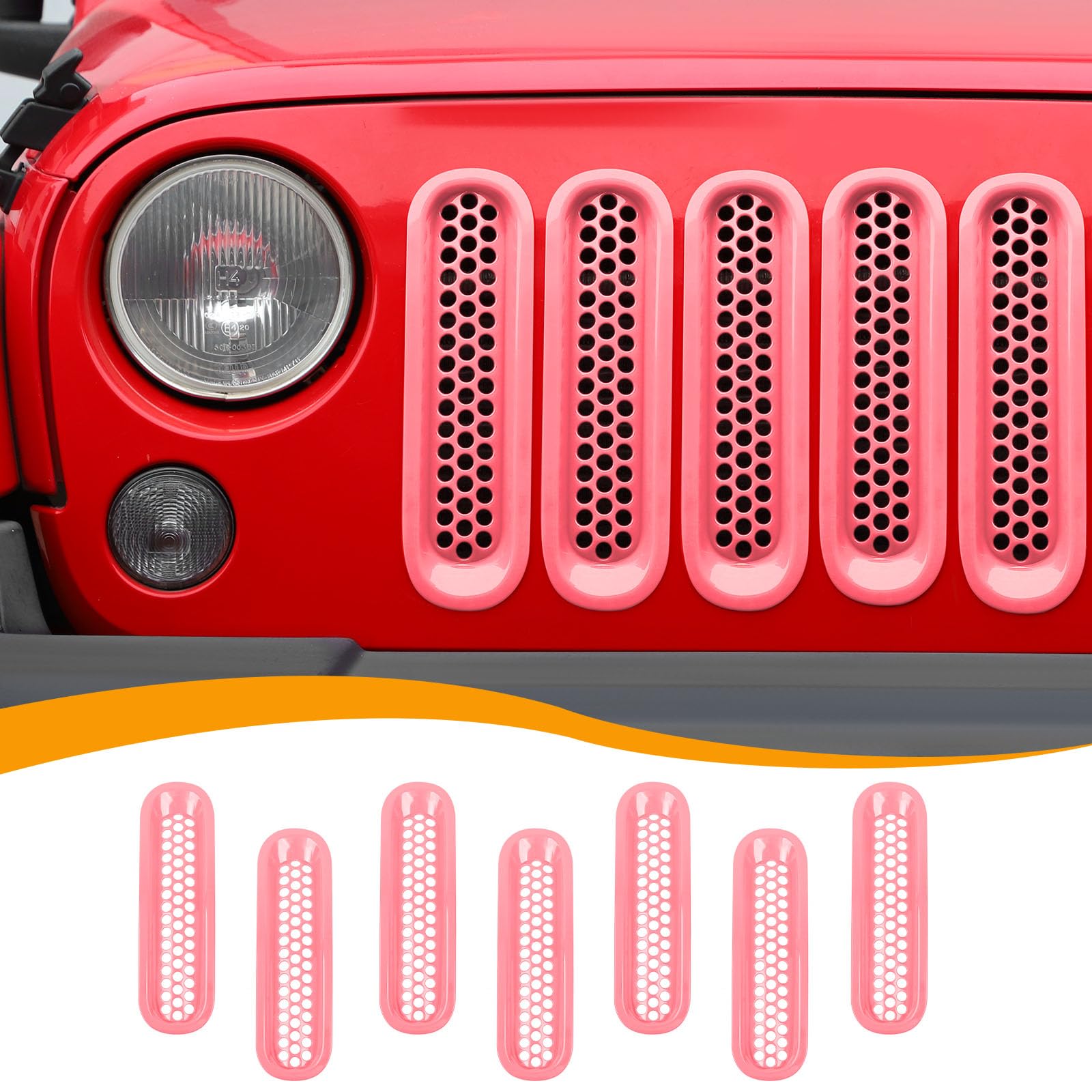 Hoolcar Front Grill Mesh Inserts Clip-in Honeycomb Grille Guard Cover Fit for Jeep Wrangler JK JKU 2007-2017, Exterior Accessories, Pink