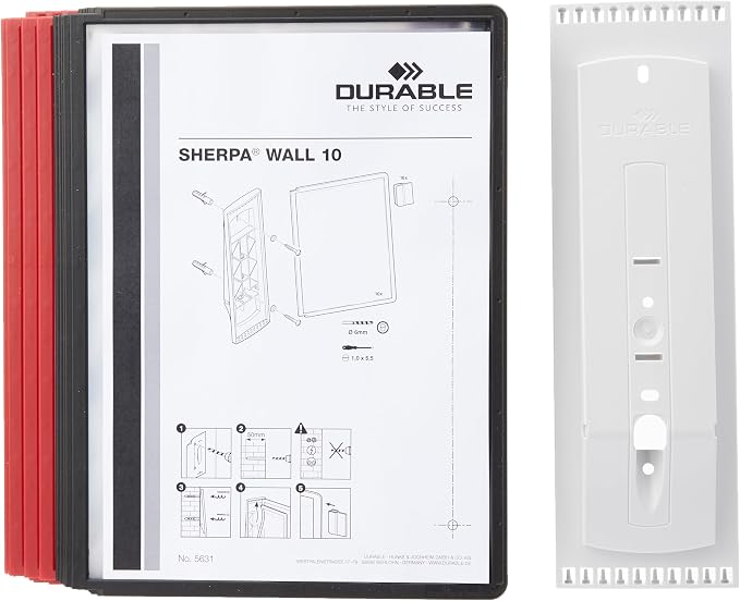 Durable 563100 Sistema de paneles de visualización Sherpa Wall con 10 paneles de visualización, 1 pieza, negro/rojo