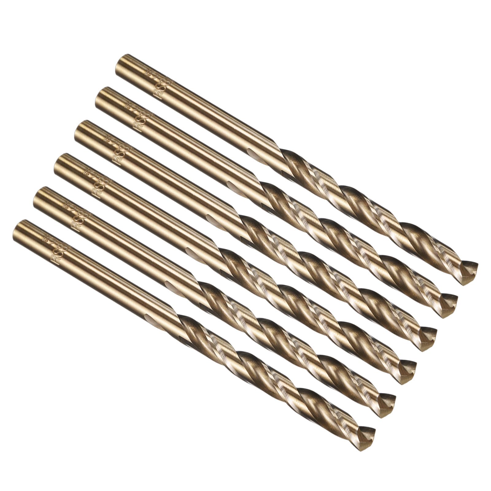 PATIKIL 5mm Drill Bit, M35 Cobalt 5% High-Speed Steel Jobber Straight Shank 135° Gold Finish for Stainless Steel Hard Metal - 6 Pack