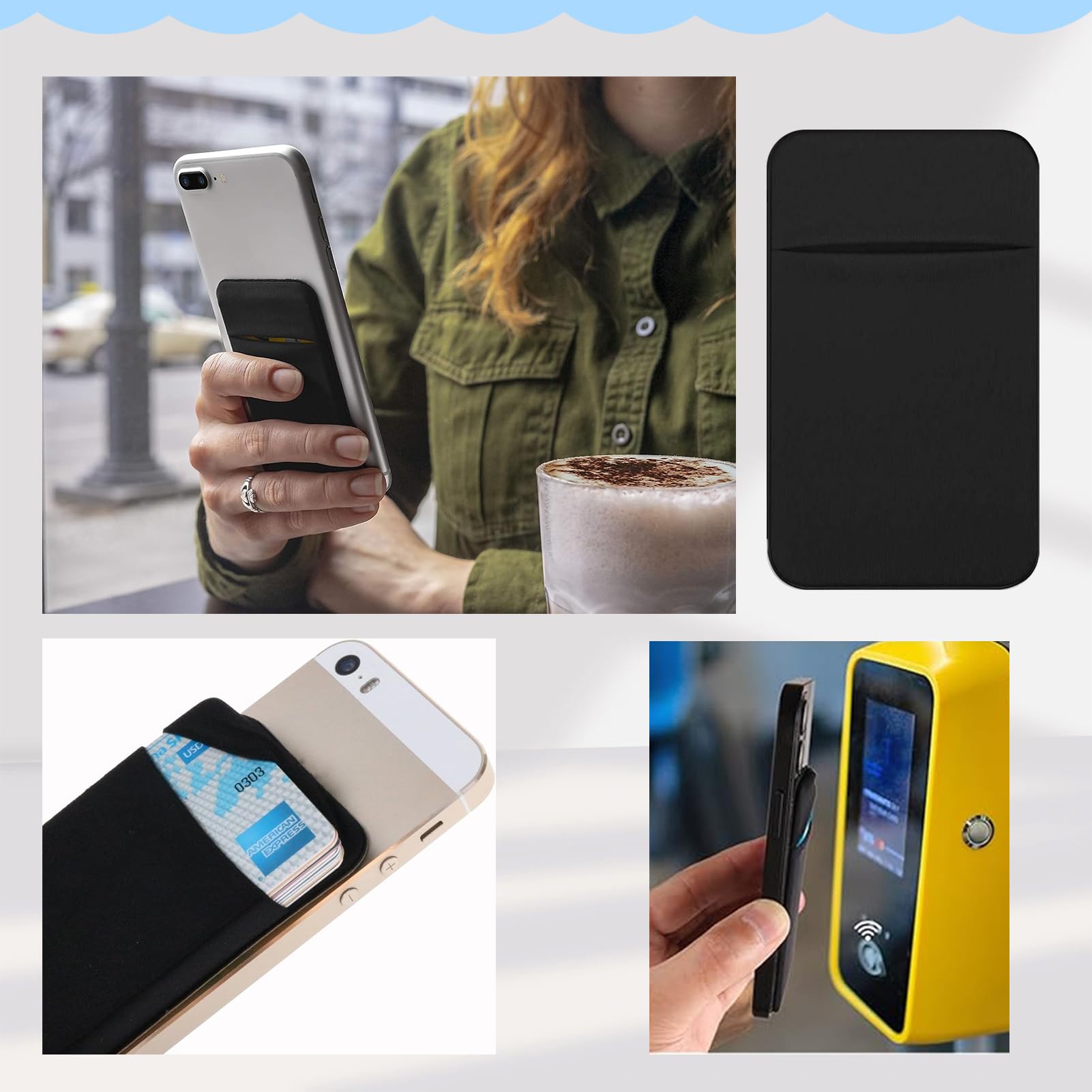 Lot de 3 Porte-Cartes pour Téléphone Portable avec Autocollant Adhésif, Noir