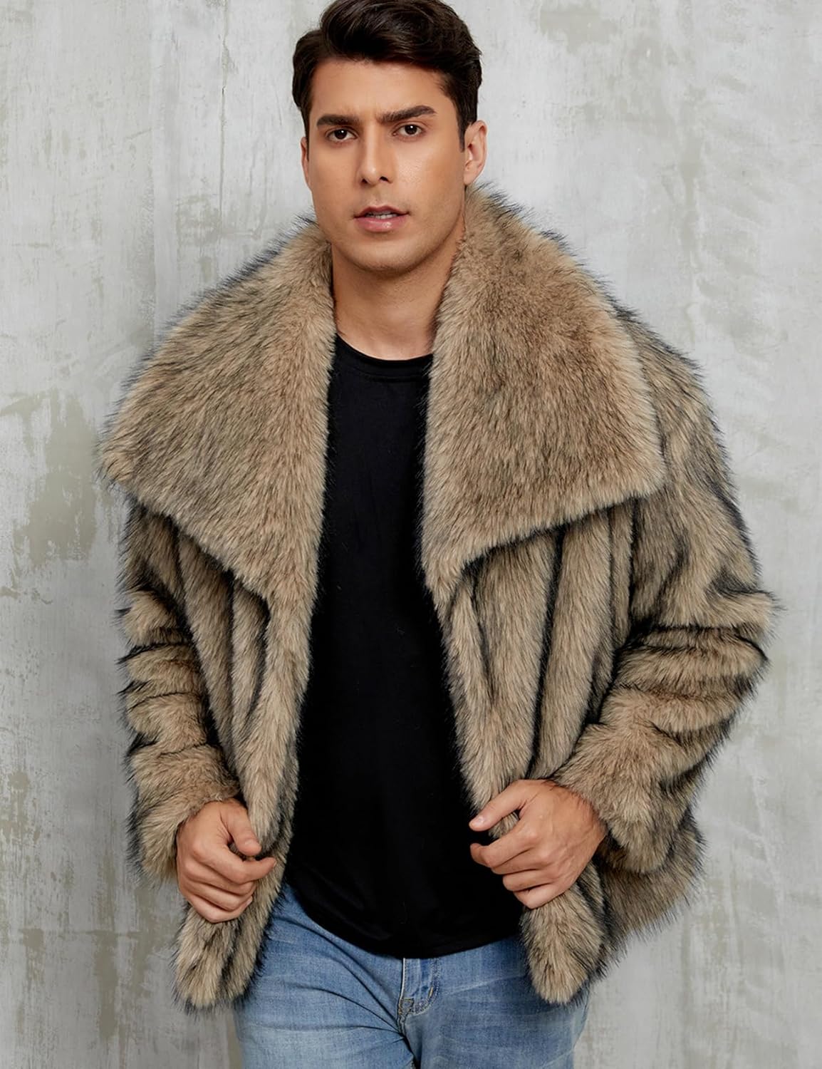 Gihuo Mens Winter Faux Fur Coat Warm Lapel Shaggy Jackets Short Fur Jacket Button Down Outerwear Luxury Overcoat - Image 7