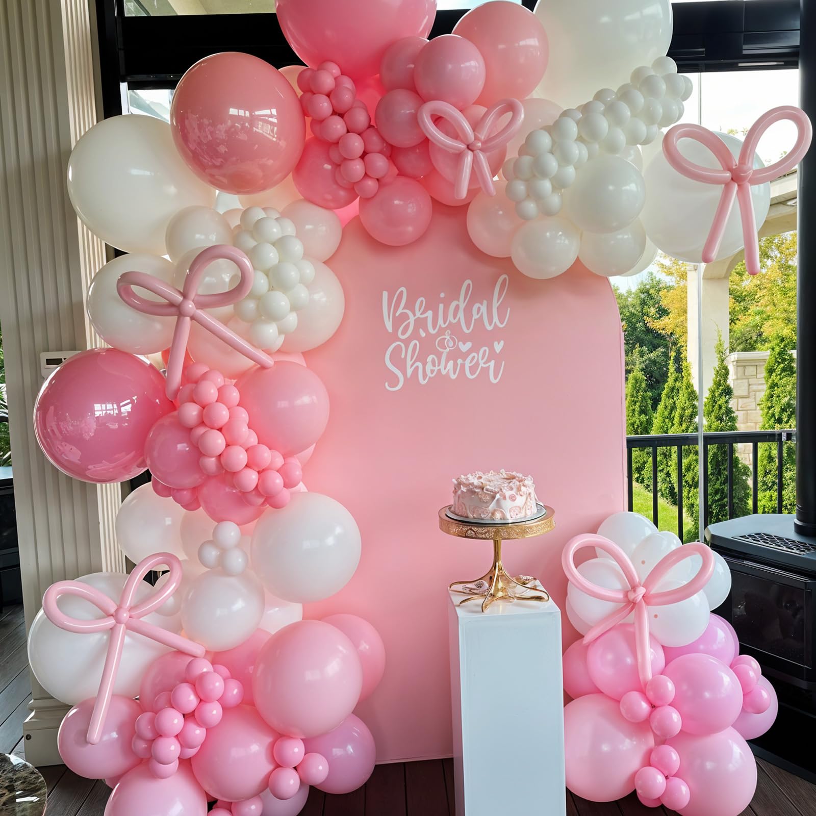 HILAVO Zestaw łuków balonowych z różowymi i białymi balonami, girlanda, 91 szt., , dekoracja urodzinowa, biały, pastelowy, jasnoróżowy, kokarda, balon dla dziewcząt, księżniczki, na baby
