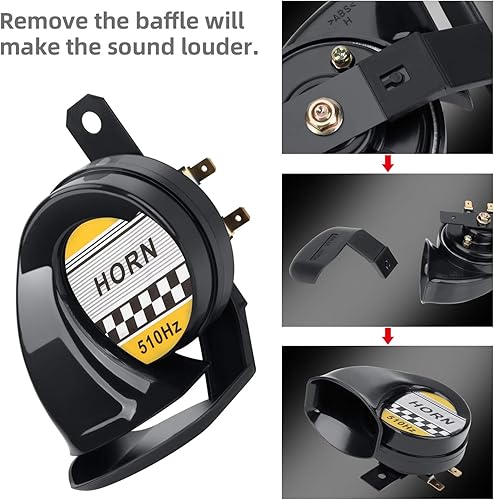 Miniatura 3 de SEINECA Sirena de cuerno de caracol universal de 12 V, 130 DB, tono alto, 510 Hz, impermeable, bocina de aire eléctrica para motocicleta, auto Negro