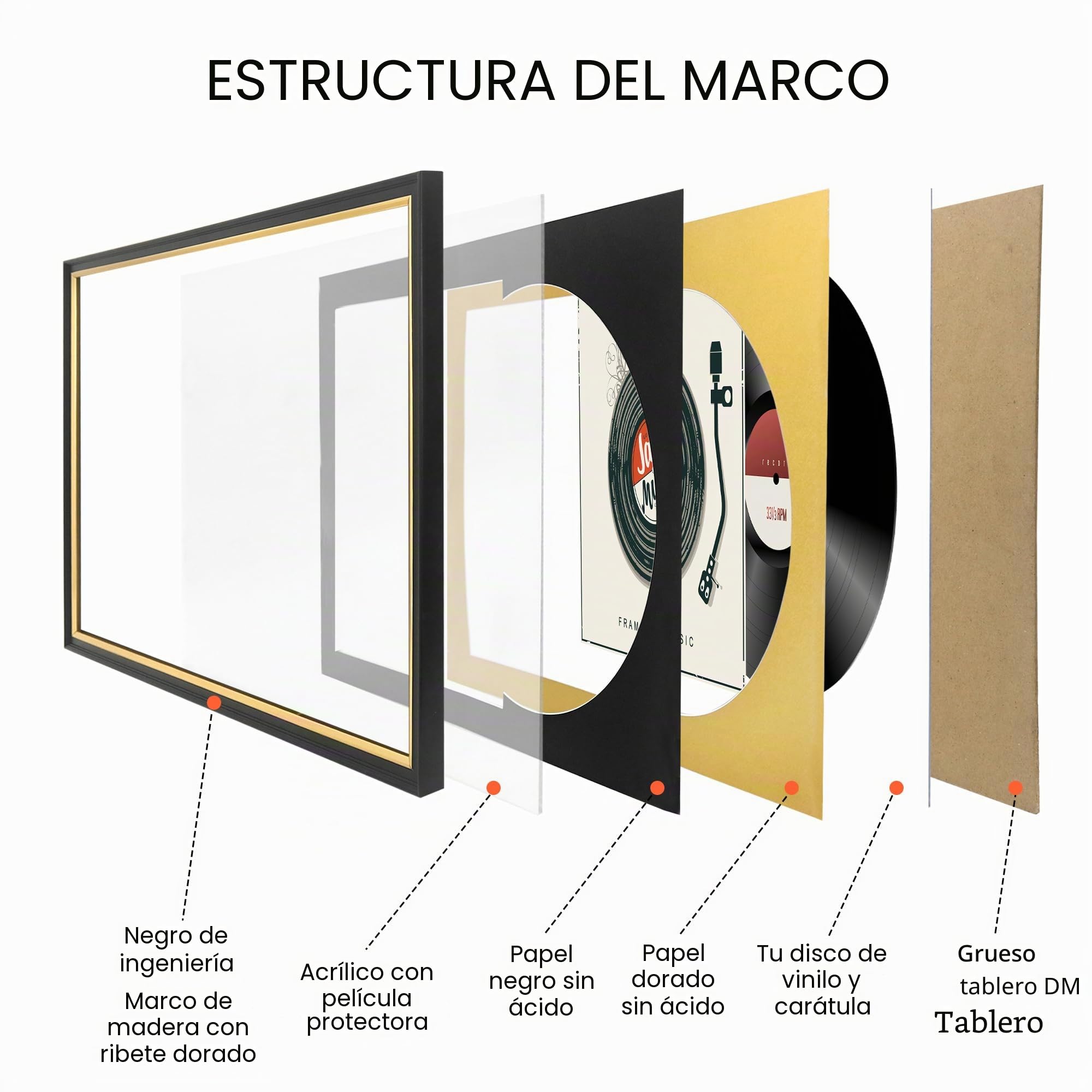 FramePro Marco de pared para álbum LP de vinilo de 12 pulgadas, marco de plexiglás sin disco de vinilo, 24 x 16 pulgadas, negro, 2 unidades
