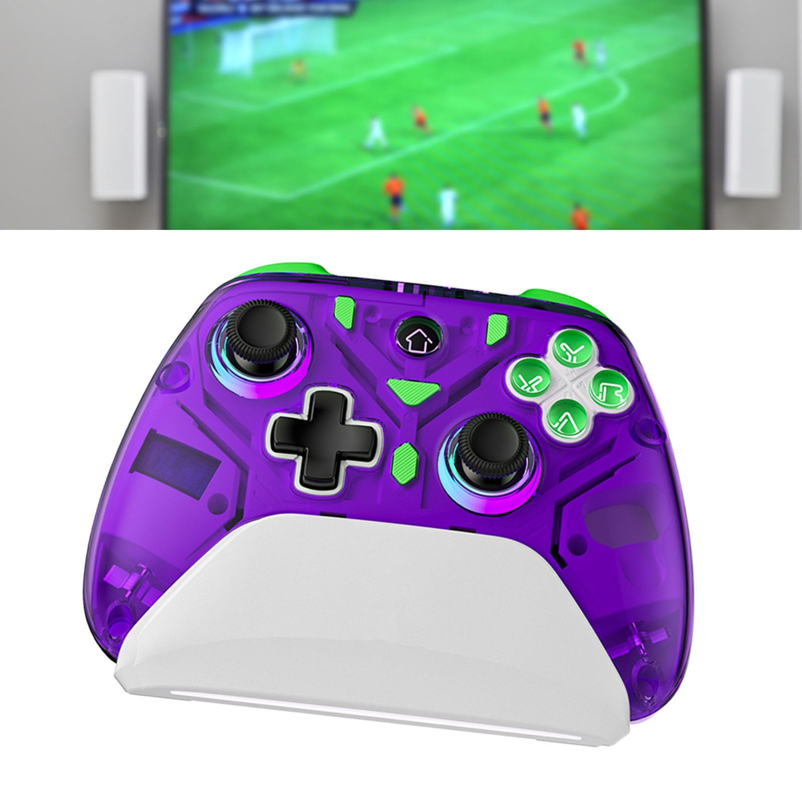 Controlador Inalámbrico de Juegos con Luz RGB con Vibración para, PC, IOS - Gamepad de Efecto Hall Dual Plug and Play para Jugadores y Entusiastas (PURPLE)