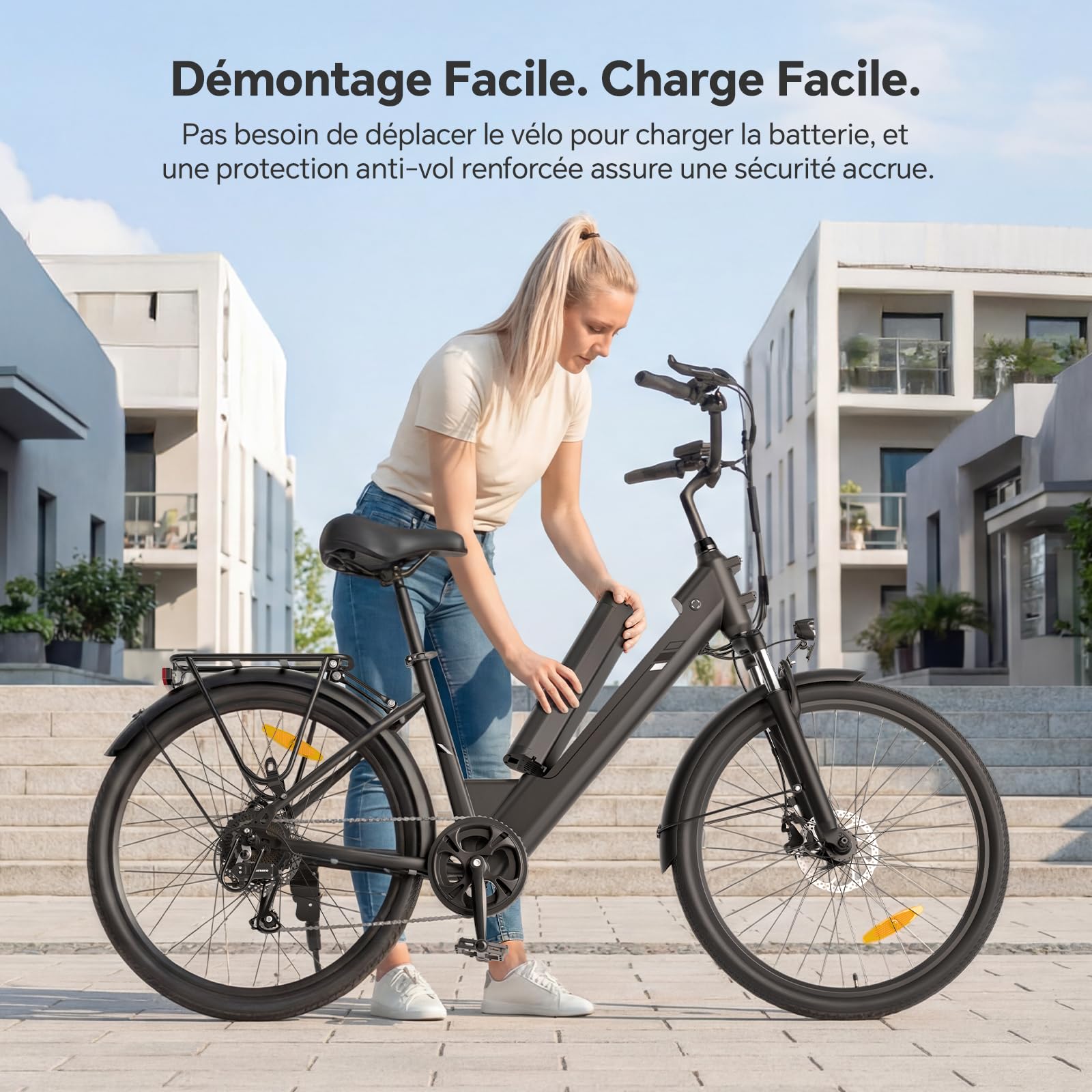 Touroll J2 St Pro Vélo Électrique Ville 250W 45Nm 561Wh Autonomie 100KM Freins Hydrauliques 7 Vitesses 26"