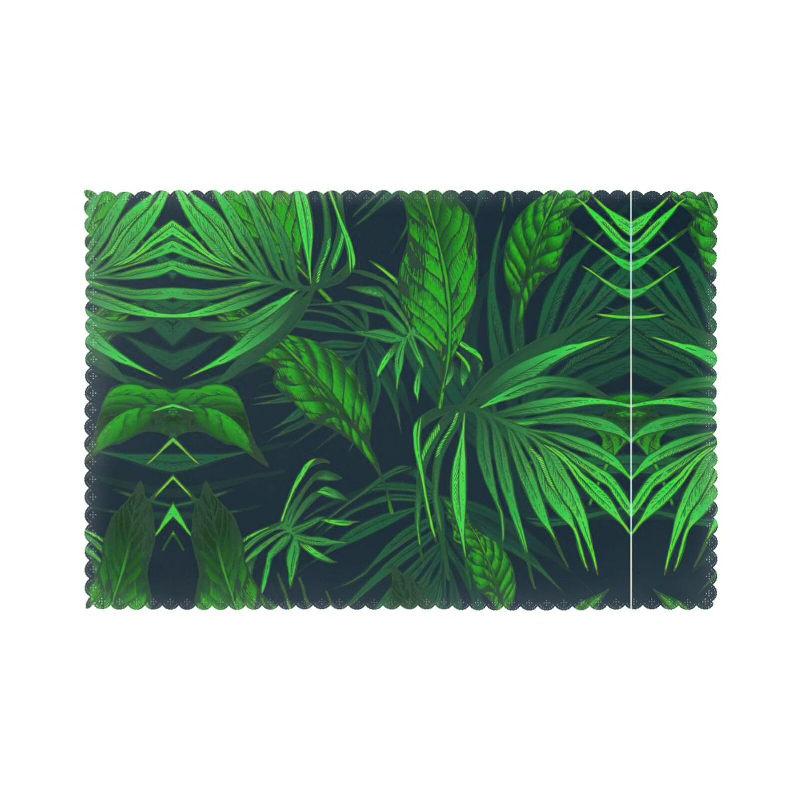 Green Tropical Jungle Plant Print Placemats Set Of 6, 12x18 Inch Polyester Washable Heat Resistant Kitchen Dining Table Mats
