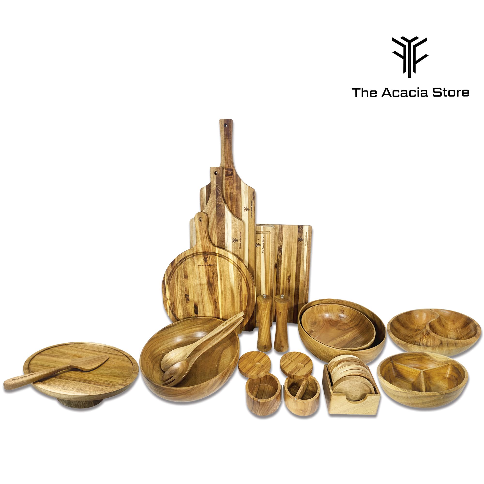 Insalatiera in legno di acacia da 30,5 cm con 2 set cucchiaio e forchetta, in una confezione regalo, realizzato in legno di acacia massiccio, prodotto in Vietnam