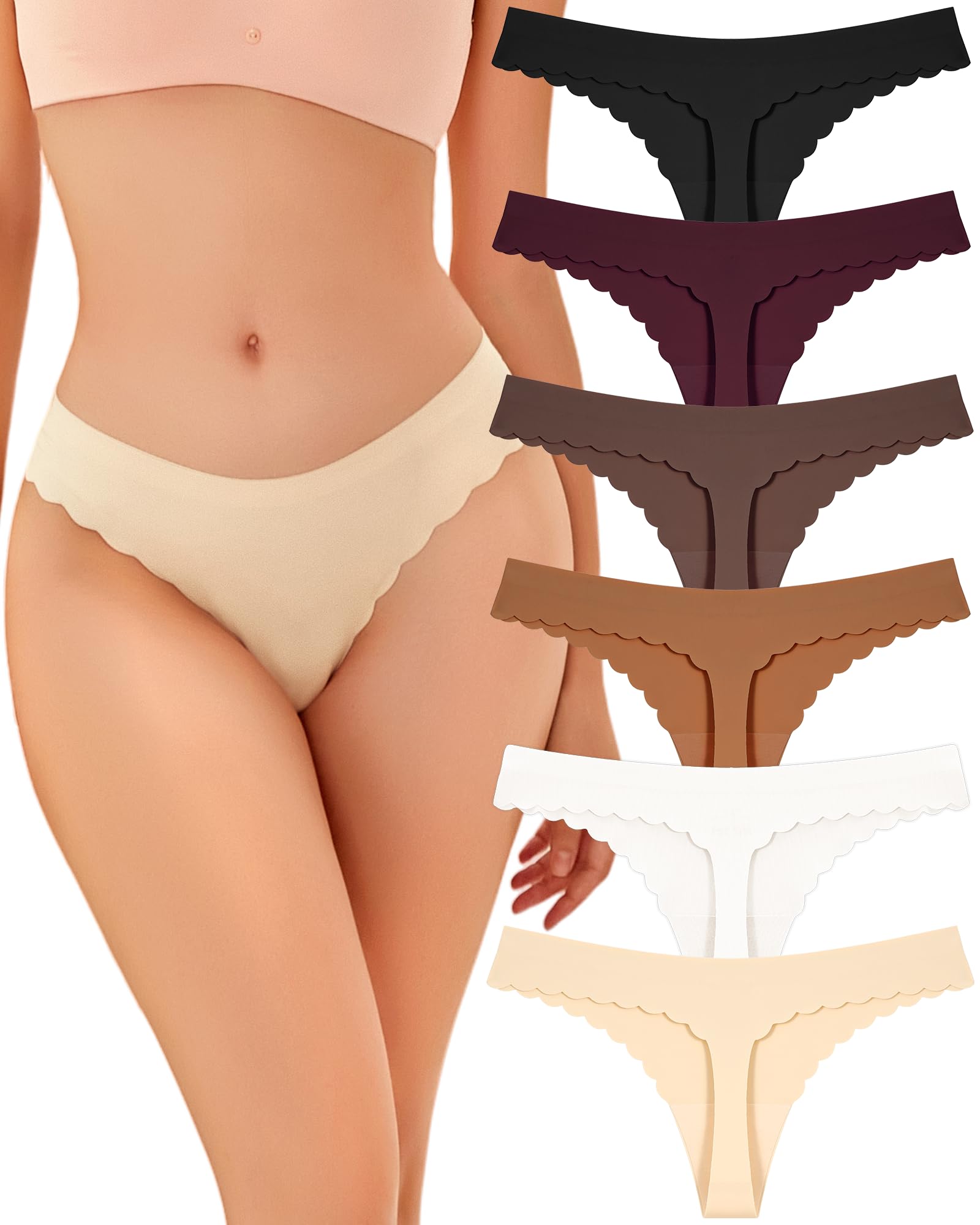 Take TalkSeamless Underwear for Women Thongs No Show Thong Womens Panties Scalloped Edge Side Underwear Sexy 6 Pack，S-XL